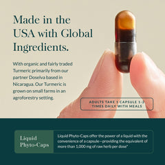 Gaia Herbs Turmeric Supreme bottle with pour demonstrating on-the-go use.