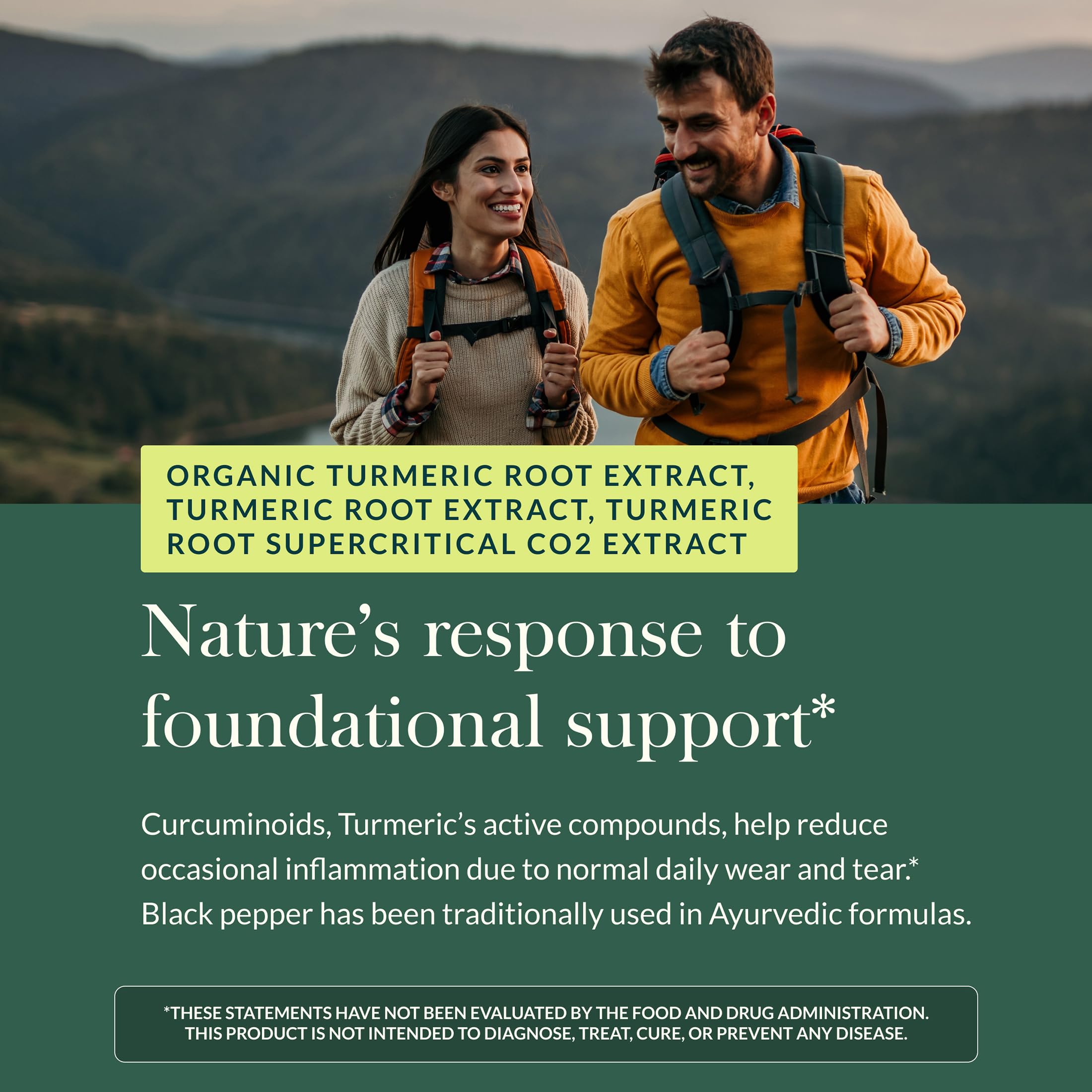 Ingredient blend of three turmeric root extracts in Gaia Herbs formula