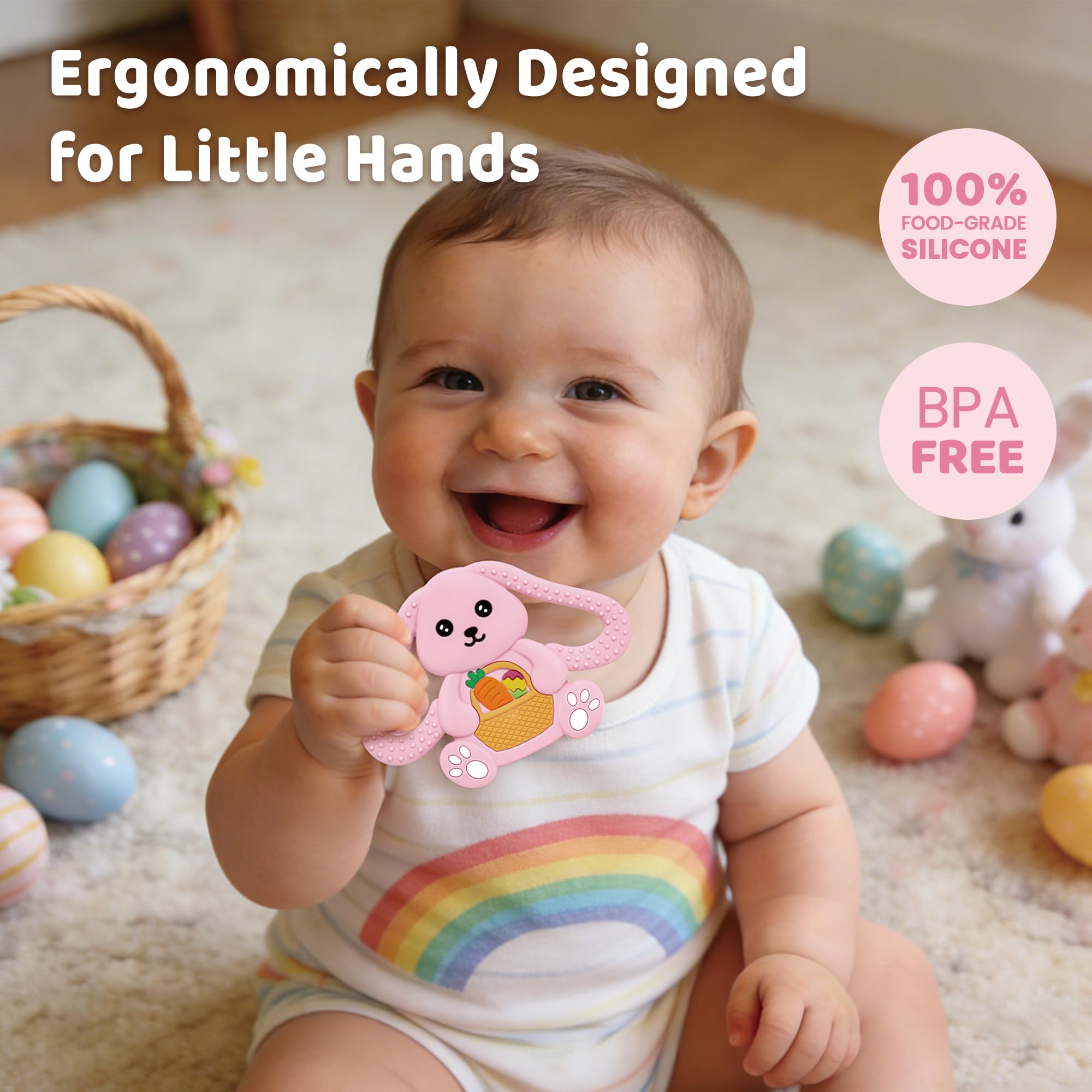 Gaiabliss bunny teether textures for gentle teething relief.