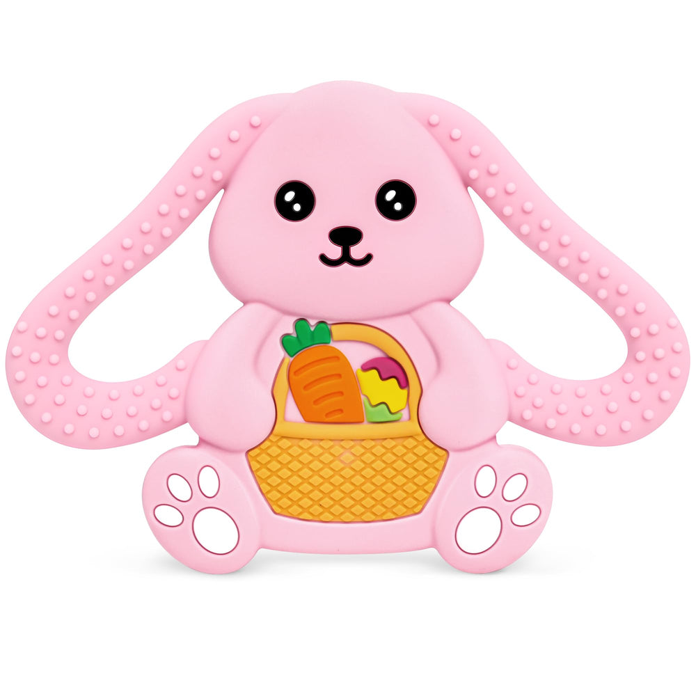 Gaiabliss Easter bunny teether featuring soft silicone for soothing gums.