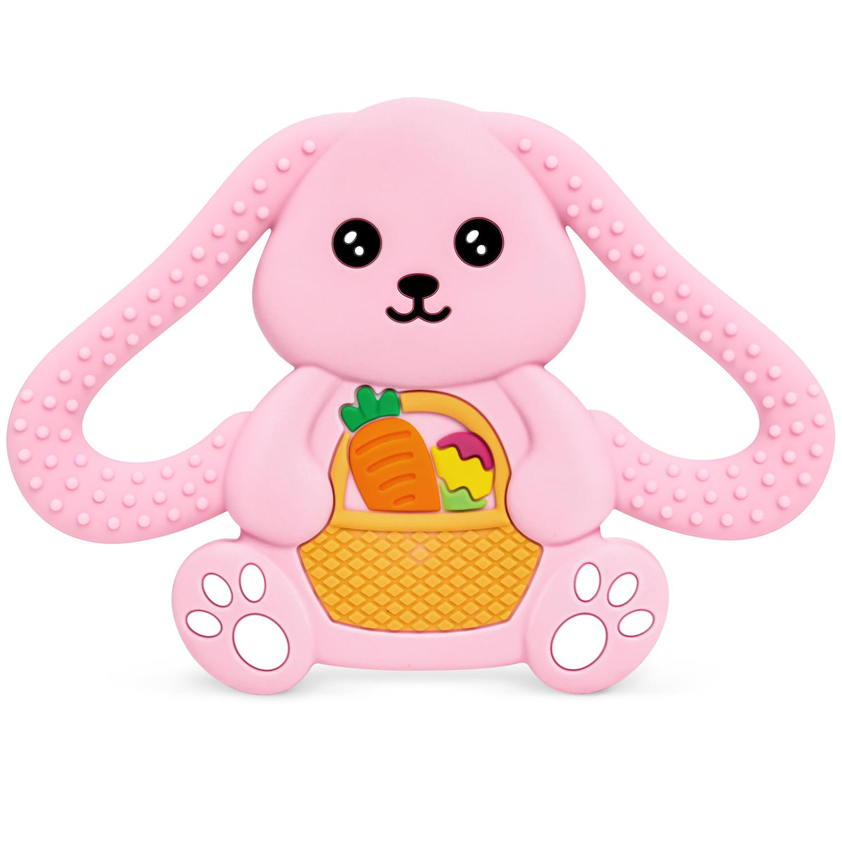 Gaiabliss Easter bunny teether featuring soft silicone for soothing gums.