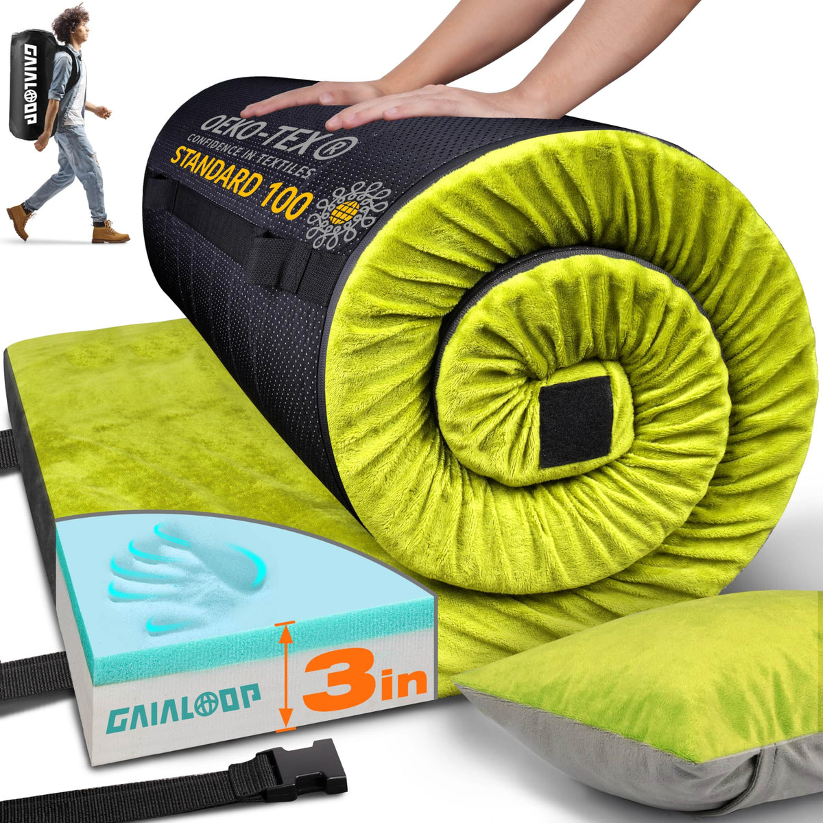 Gaialoop memory foam camping mattress with 3 inch thickness offering cushioned outdoor sleep