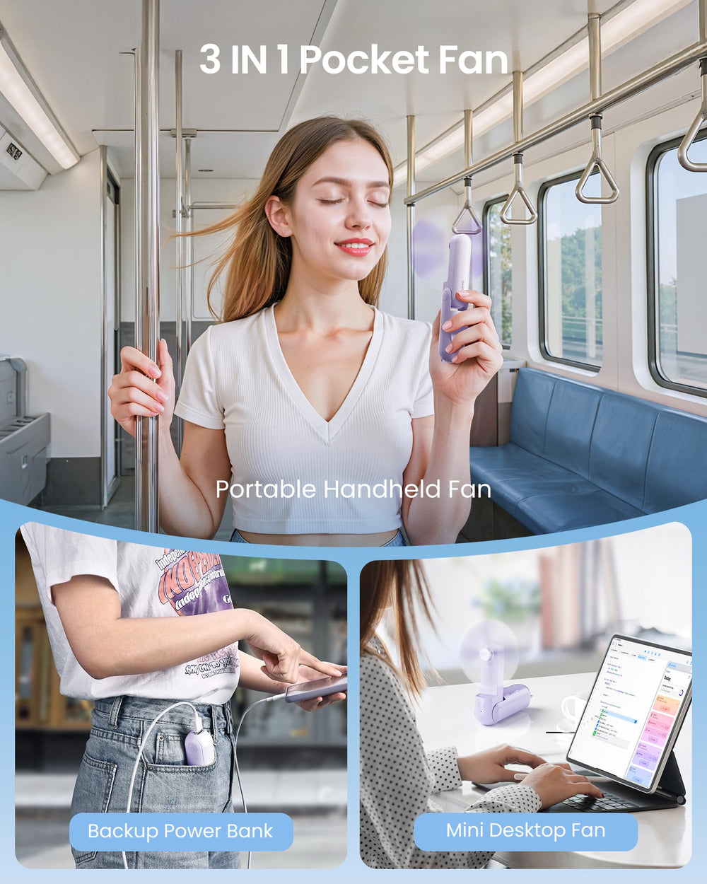 GAIATOP portable fan 3-in-1 folding design for handheld and desk use
