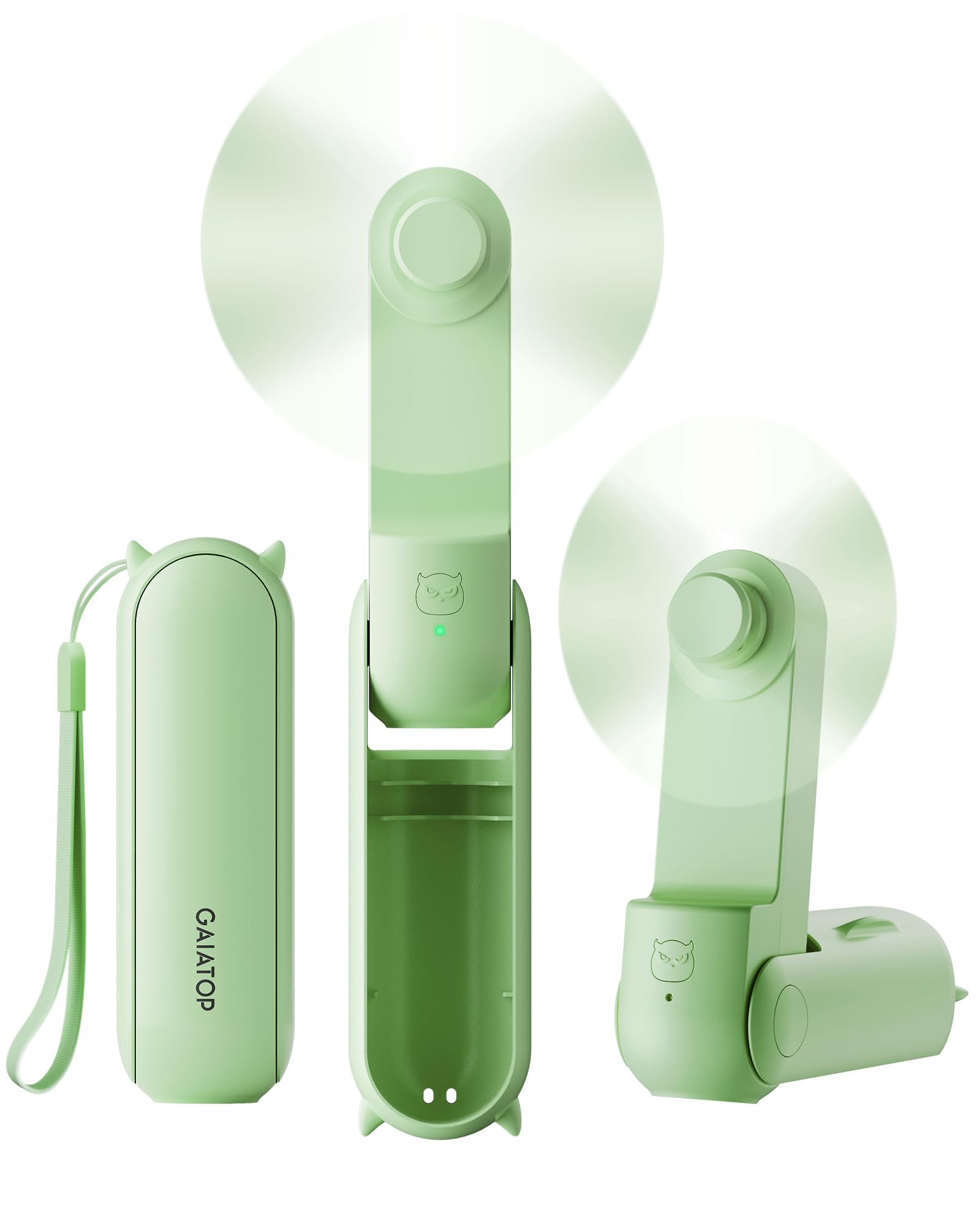 GAIATOP portable handheld fan folded lipstick-size for on-the-go cooling.