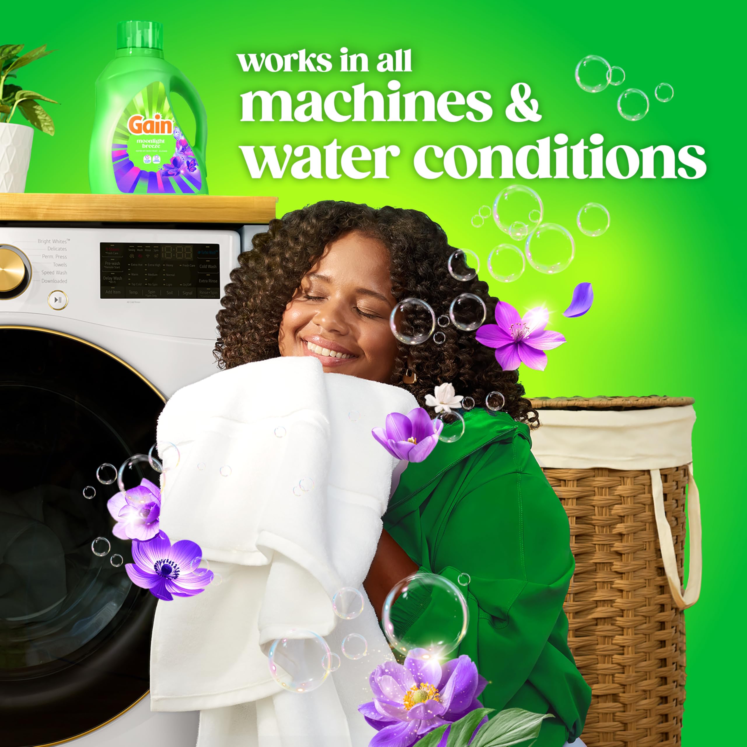 Moonlight Breeze aroma filling a bright laundry space