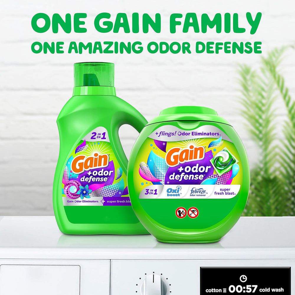 Gain 60-count packaging highlights value and convenience for regular laundry routines.