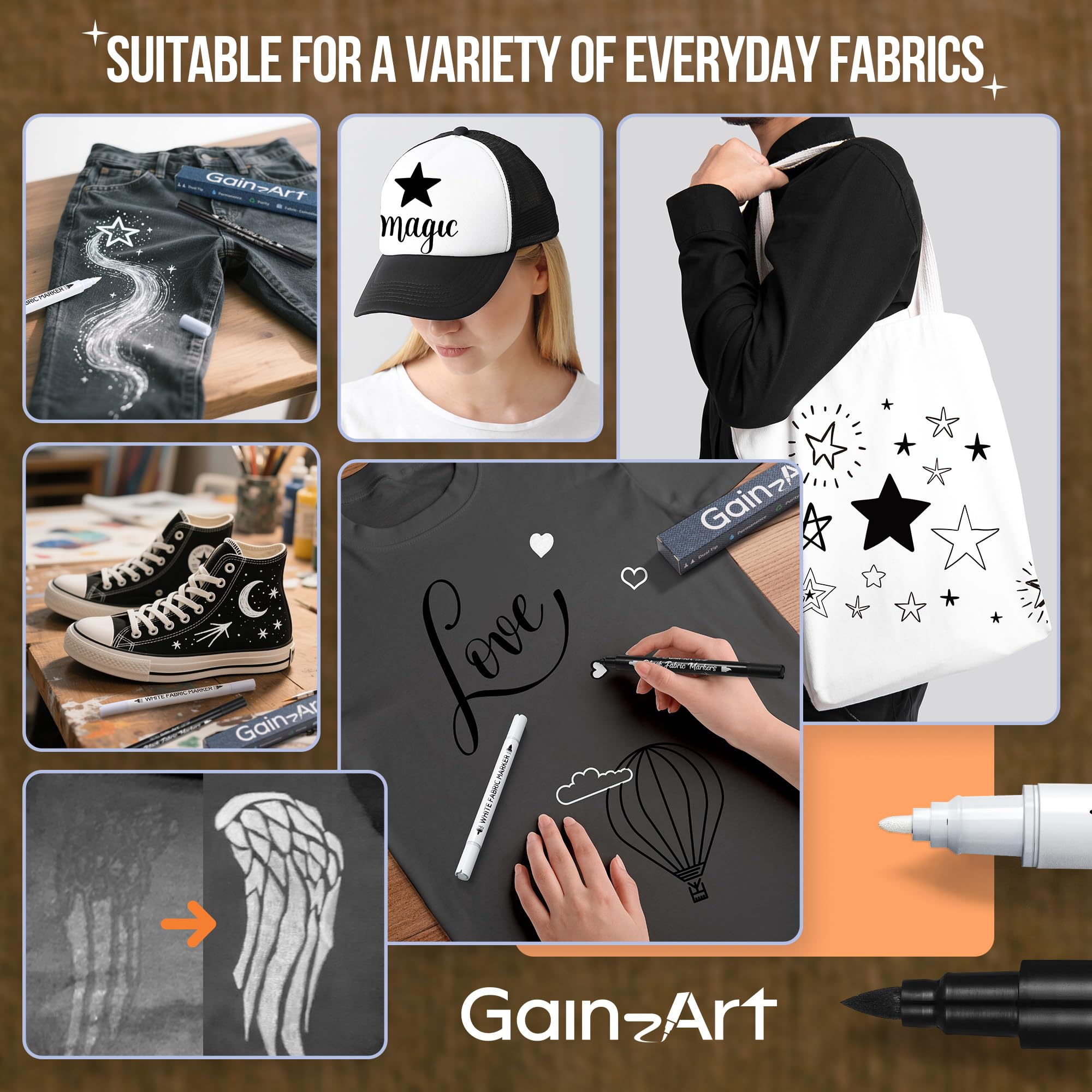 Gain-Art fabric marker vibrant opaque white for bold designs on dark fabrics