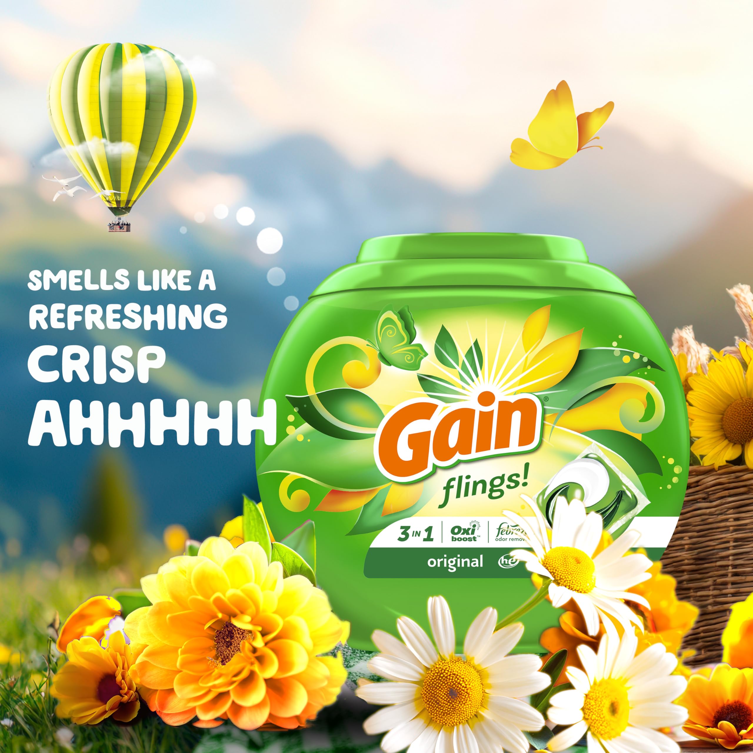 Gain Flings with Oxi Boost deliver stain-fighting power.
