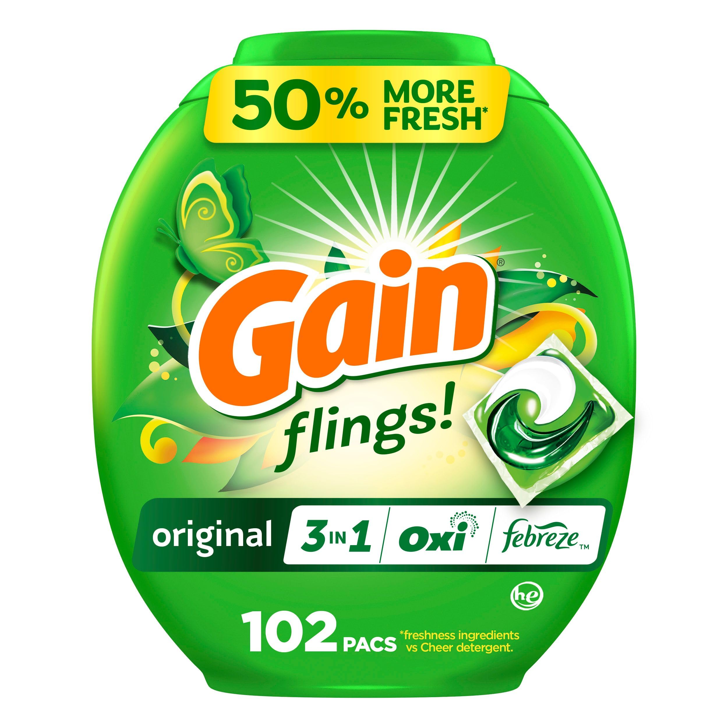 Gain Flings Original Scent pacs in a box delivering lasting freshness