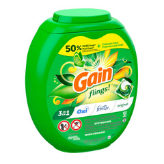 Front-loading washer loaded with Gain Flings Original Scent pacs
