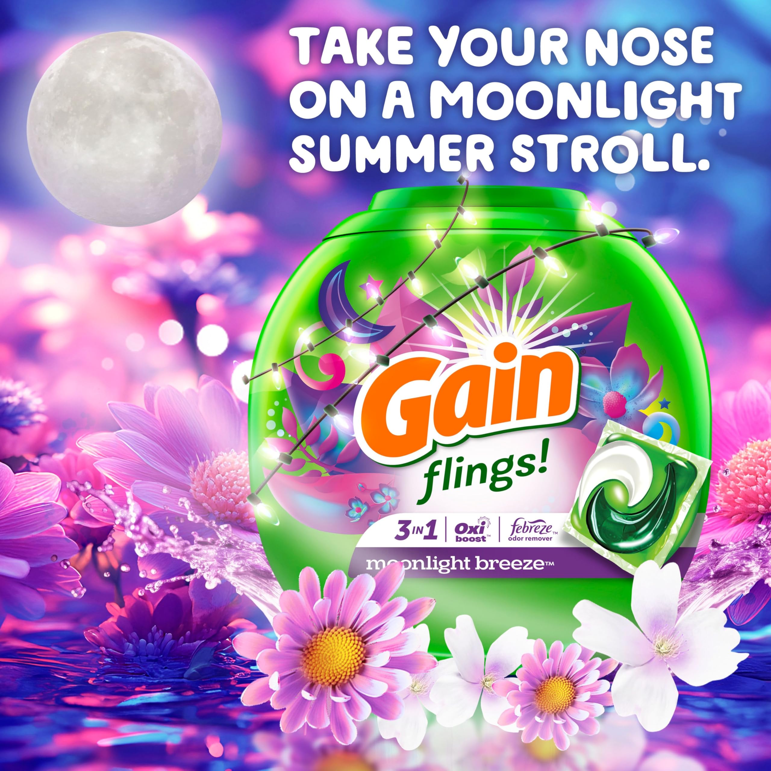 Gain Flings top-loading washer compatibility for versatile clean.