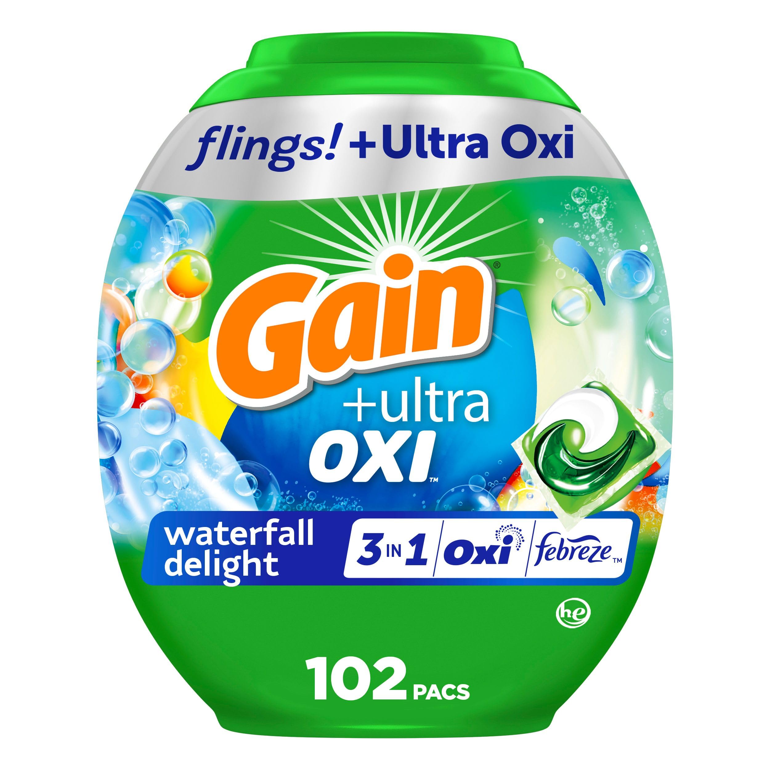 Gain Flings Ultra OXI Waterfall Delight Pack refreshing clothes with crisp scent