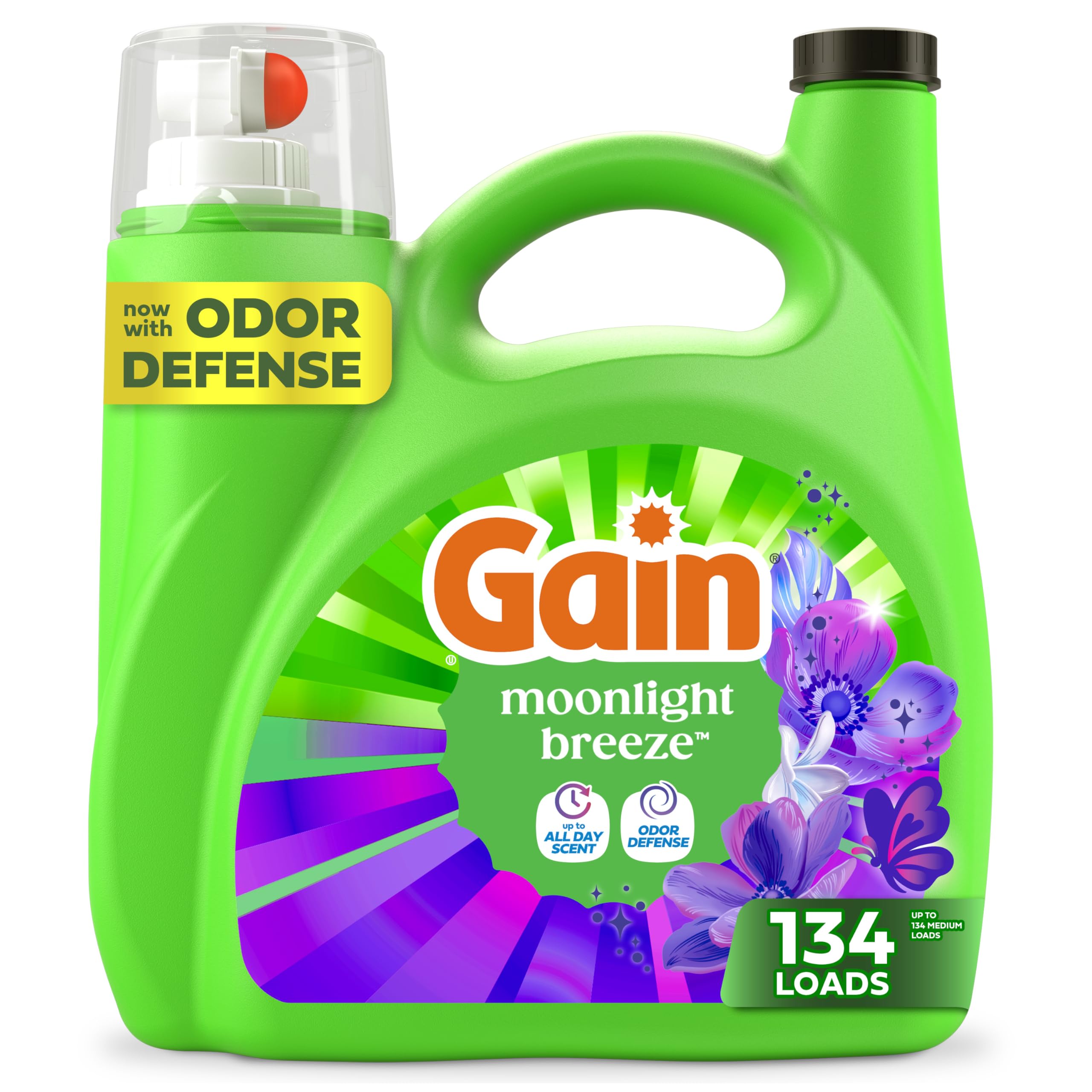 Gain Moonlight Breeze liquid detergent bottle with long-lasting fragrance