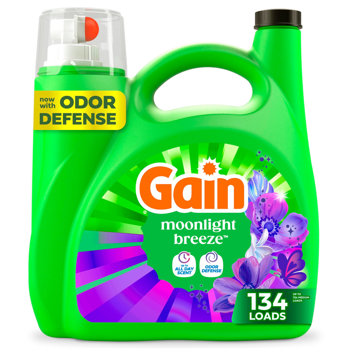 Gain Moonlight Breeze liquid detergent bottle with long-lasting fragrance