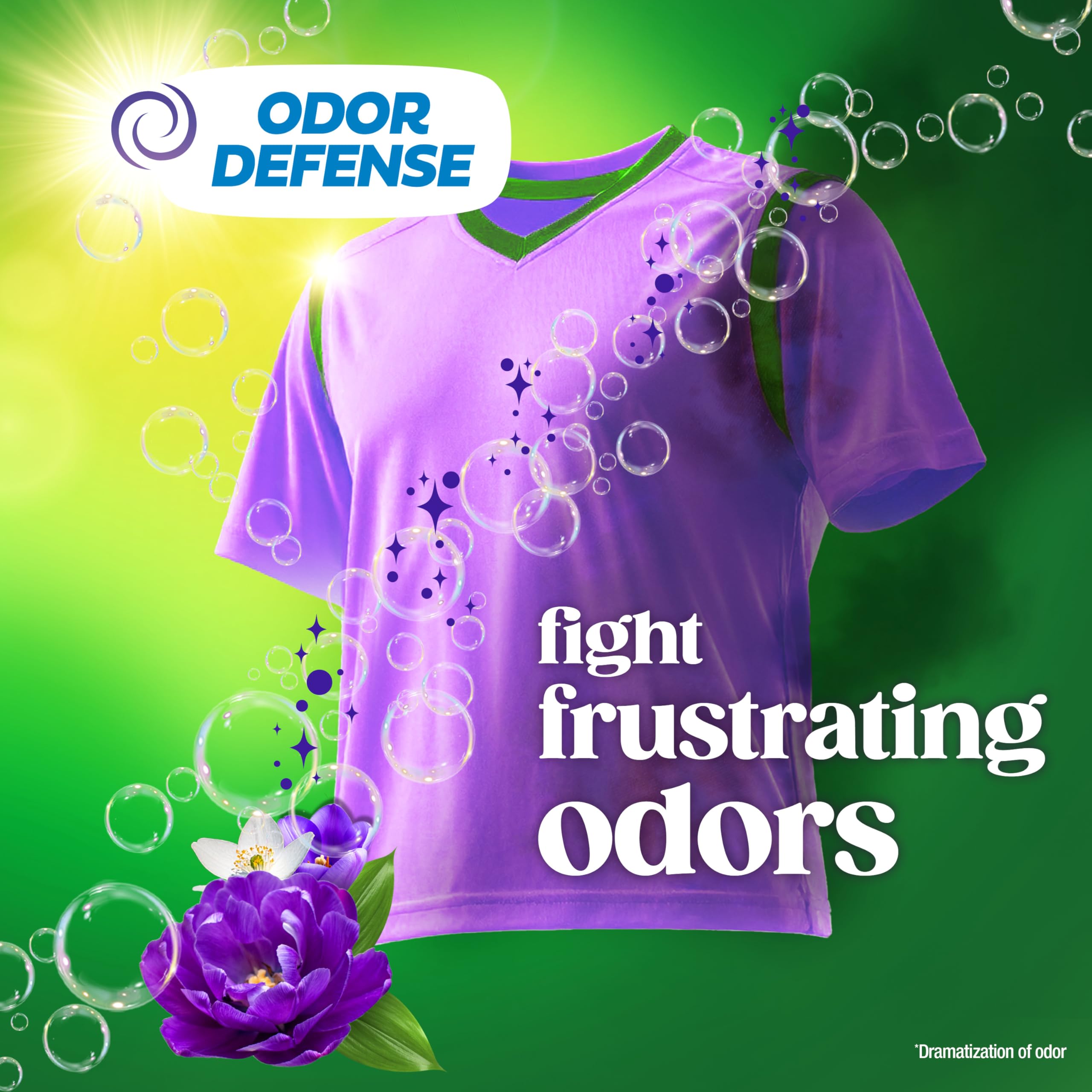 Close-up of Gain Moonlight Breeze label highlighting Odor Defense