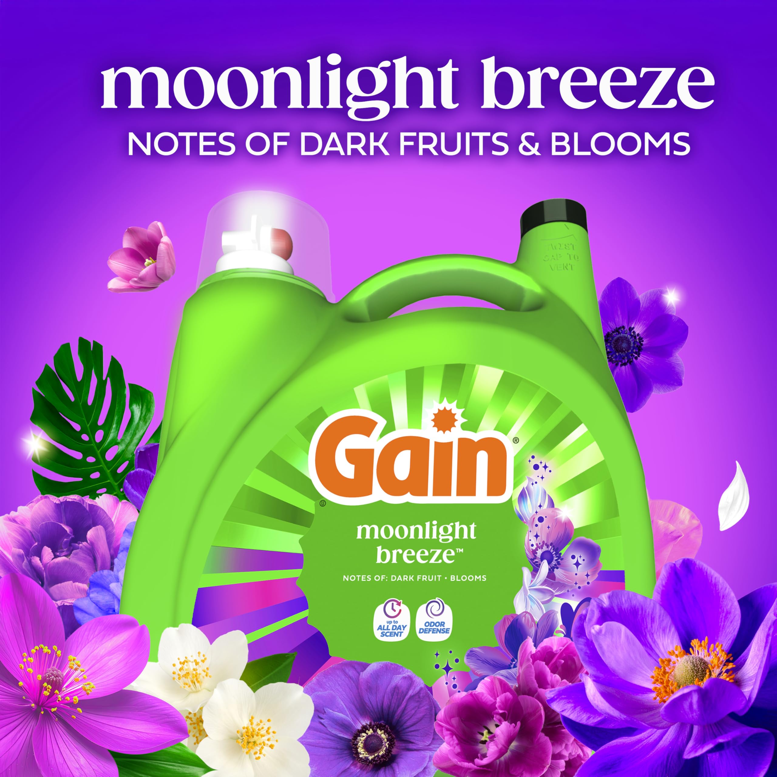 Pouring Gain Moonlight Breeze into a washing machine for fresh laundry