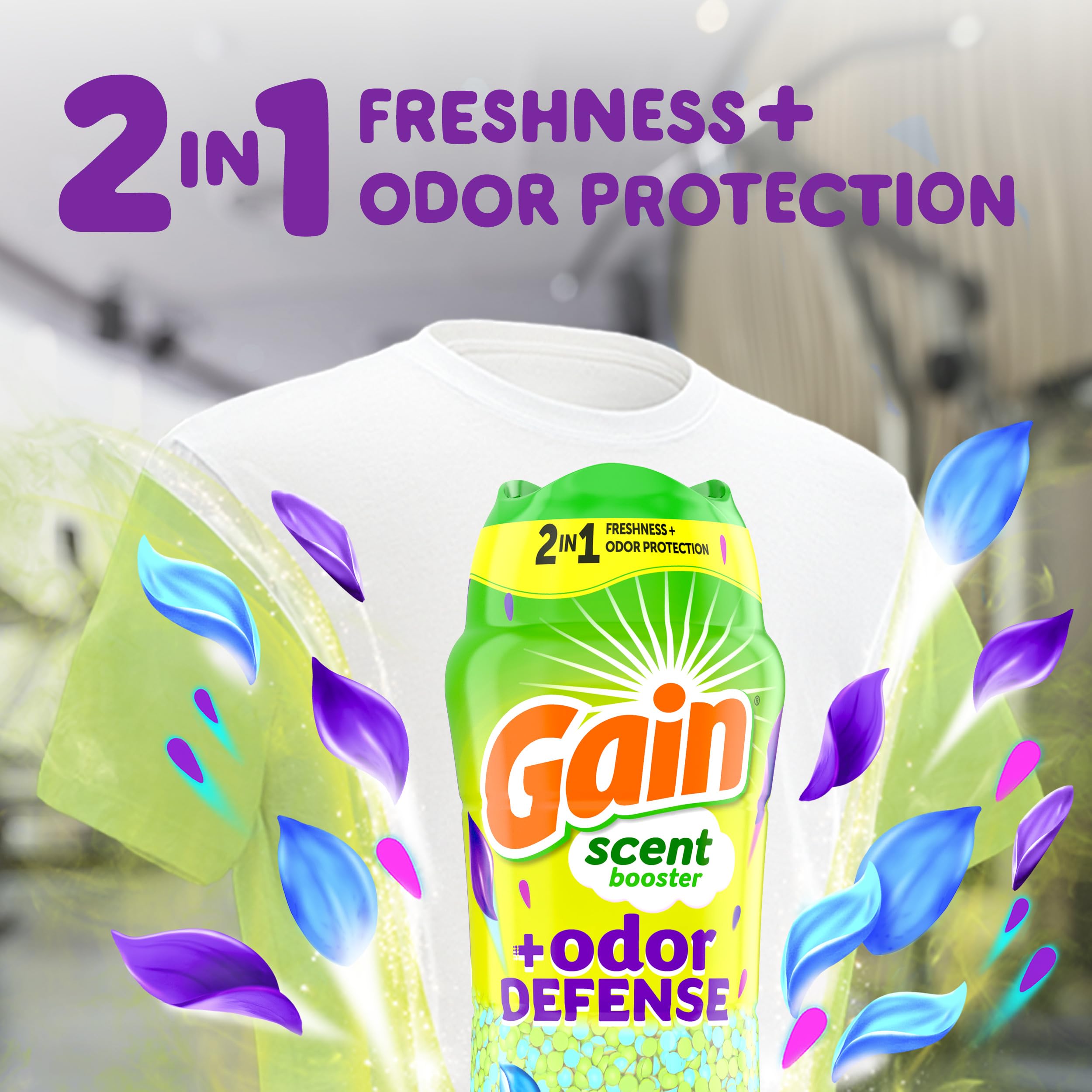 Beads being poured into washing machine for odor control