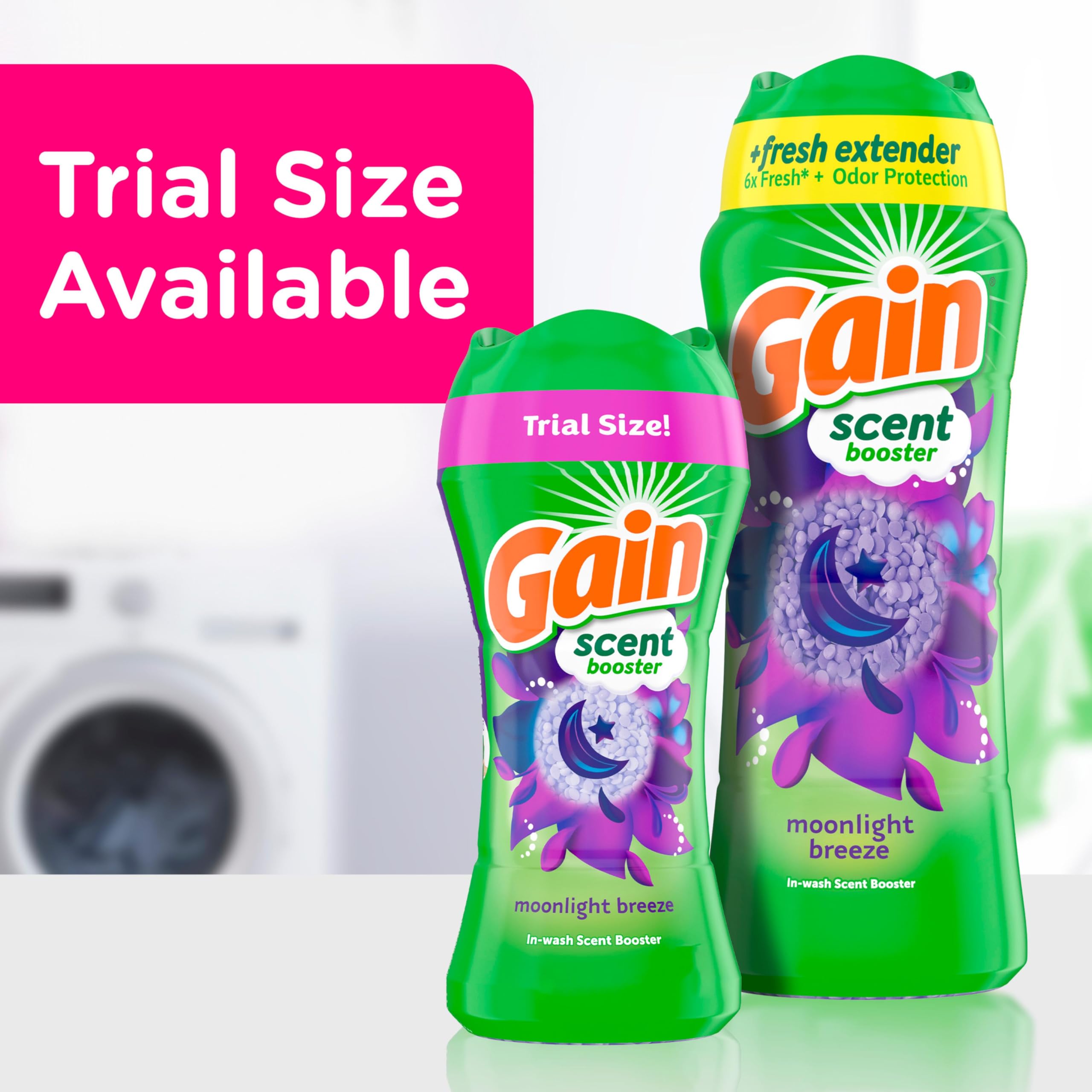 Moonlight Breeze odor protection shown in a fresh laundry setup.