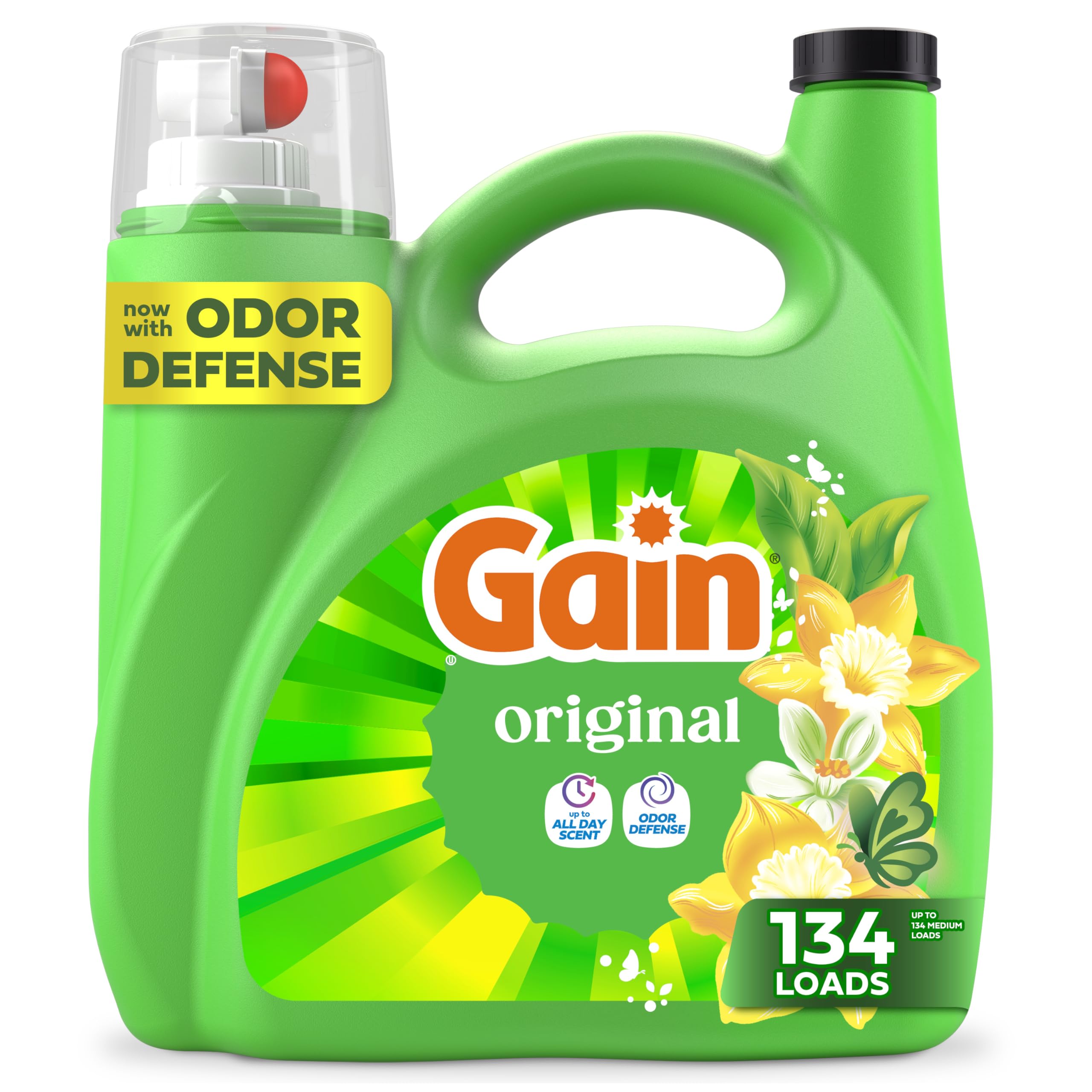 Gain Original bottle pour showing easy dosing and lasting freshness.