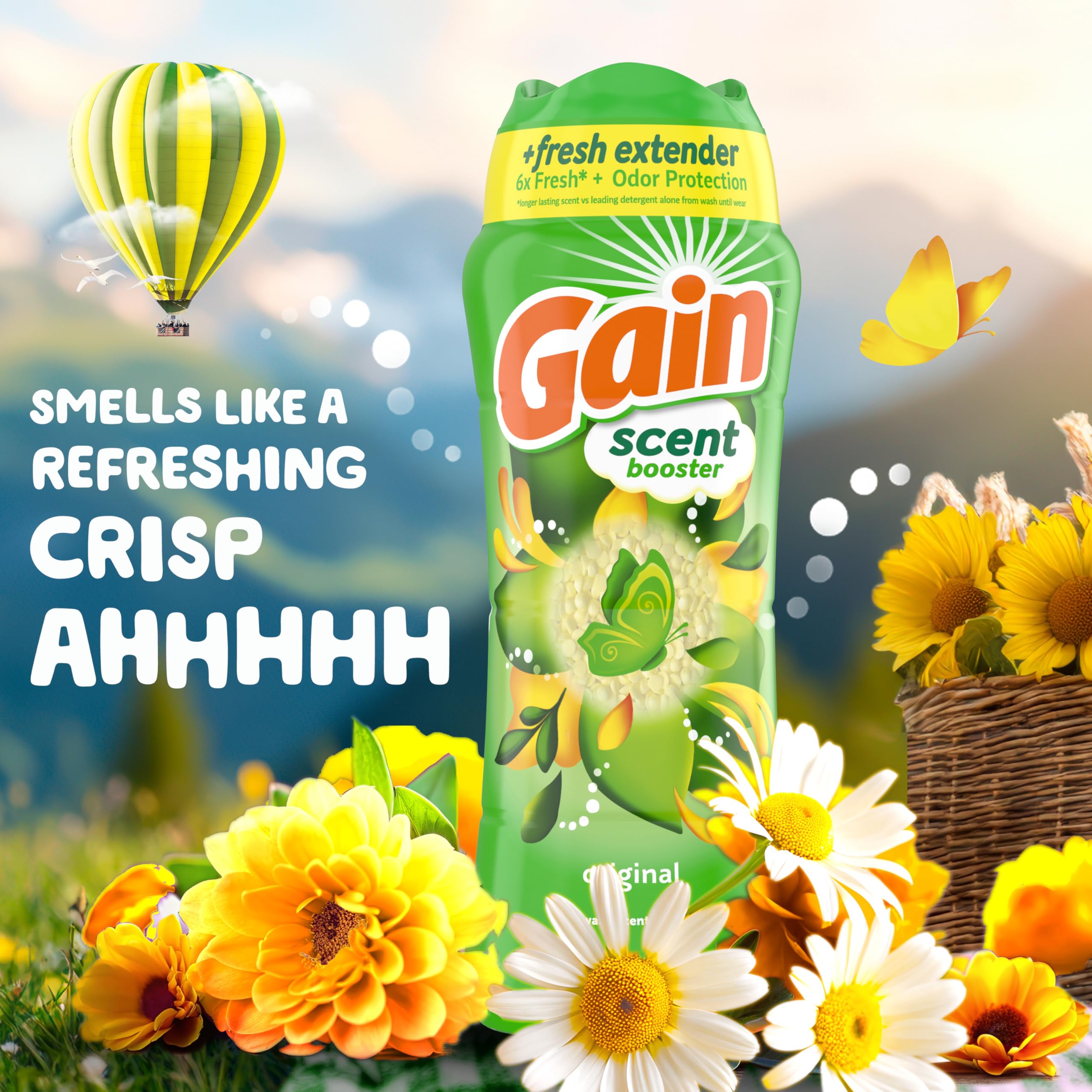 Gain Original Scent close-up packaging boosts scent in every wash