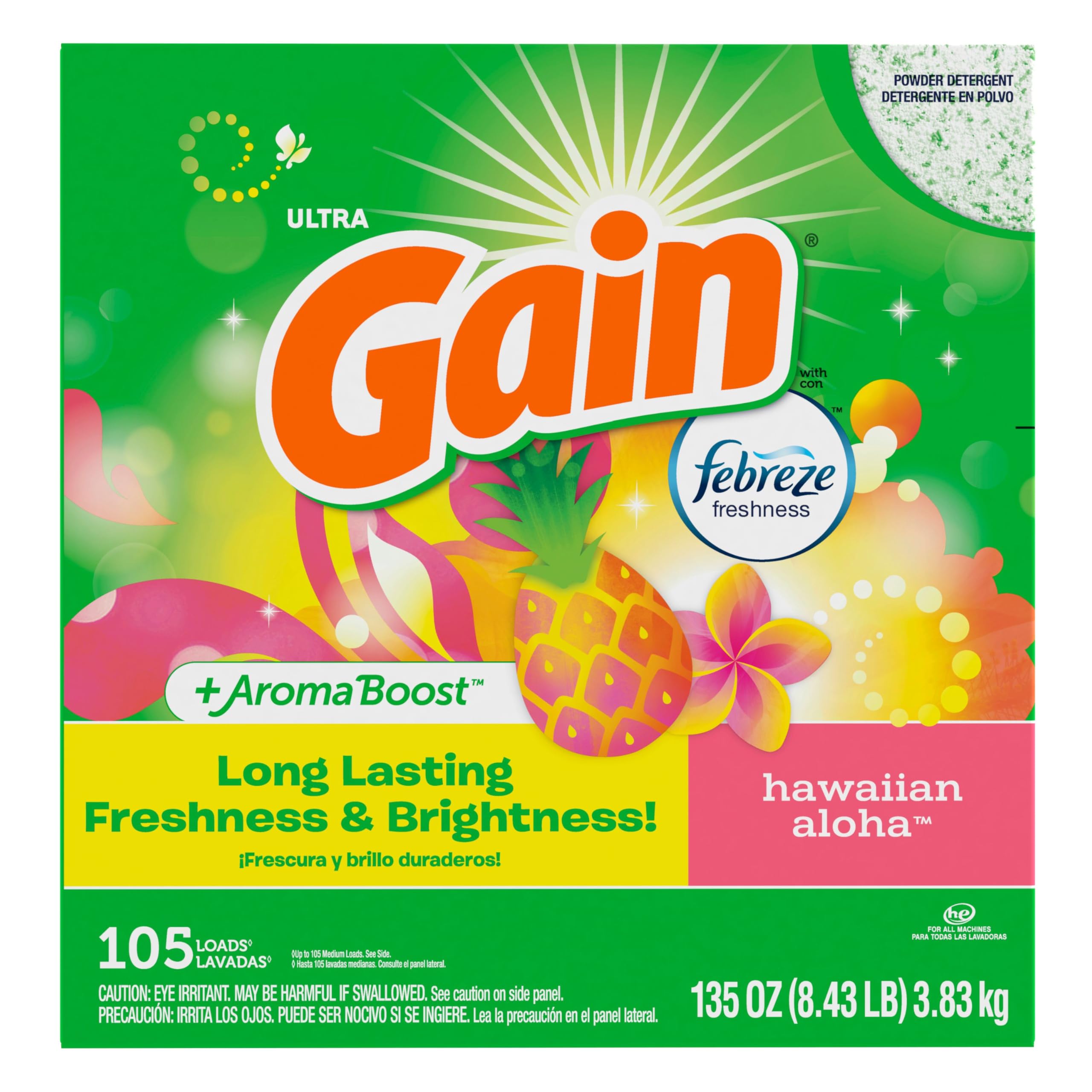 Gain Hawaiian Aloha 135 oz packaging offers economical, long lasting use