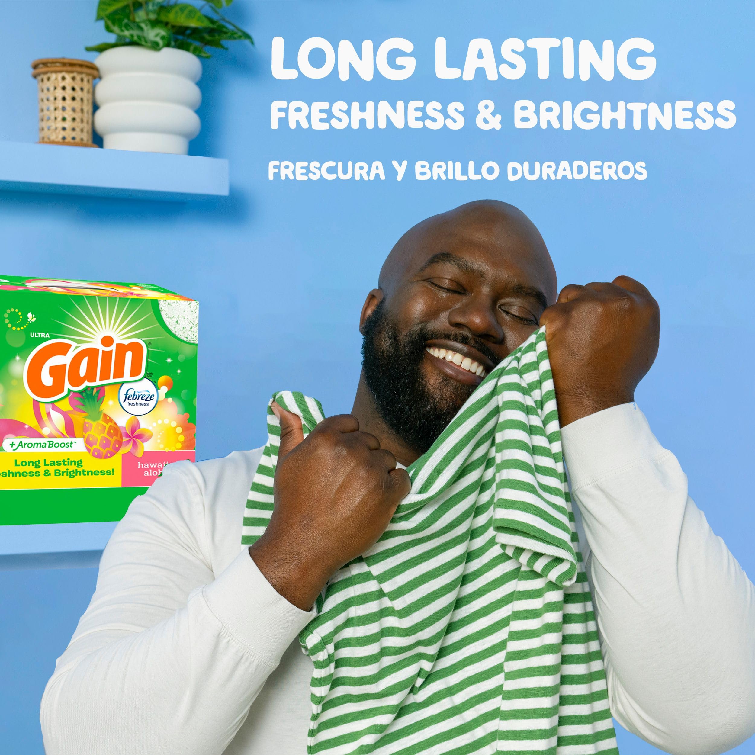 Gain Hawaiian Aloha powder detergent in the drum delivers bright, clean results