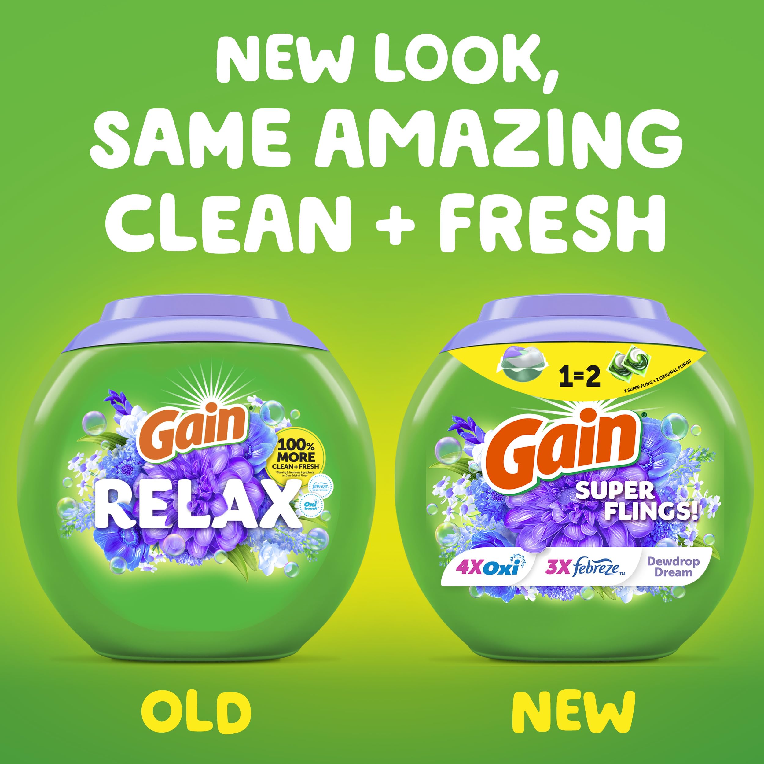 Clean laundry scene with Gain Super Flings in the drum.