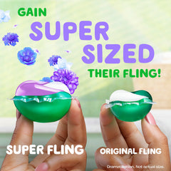 Close-up of Gain Super Flings pod highlighting a supersized detergent pac.