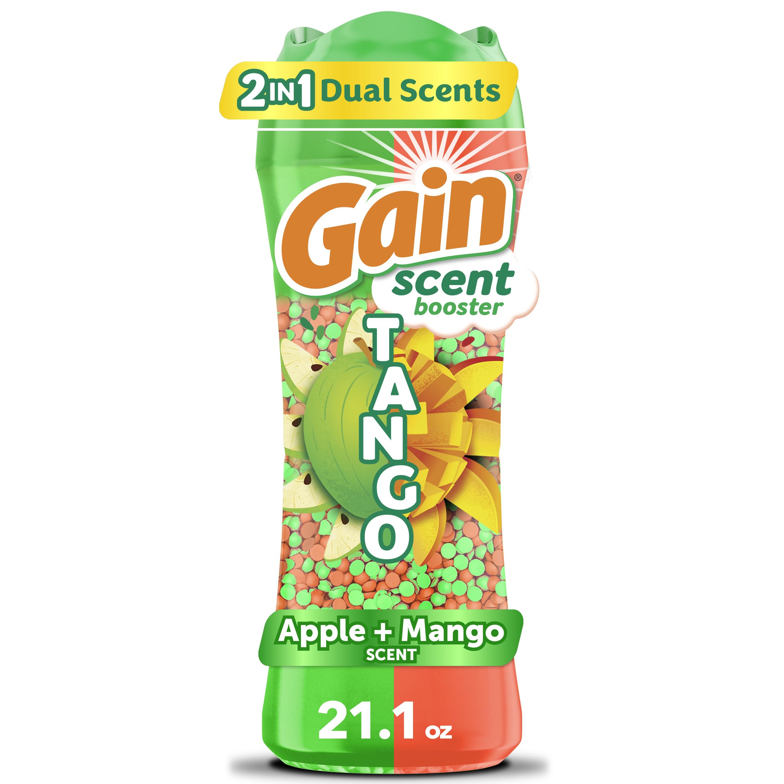 Gain Tango dual scent beads bottle for easy, long-lasting laundry fragrance.
