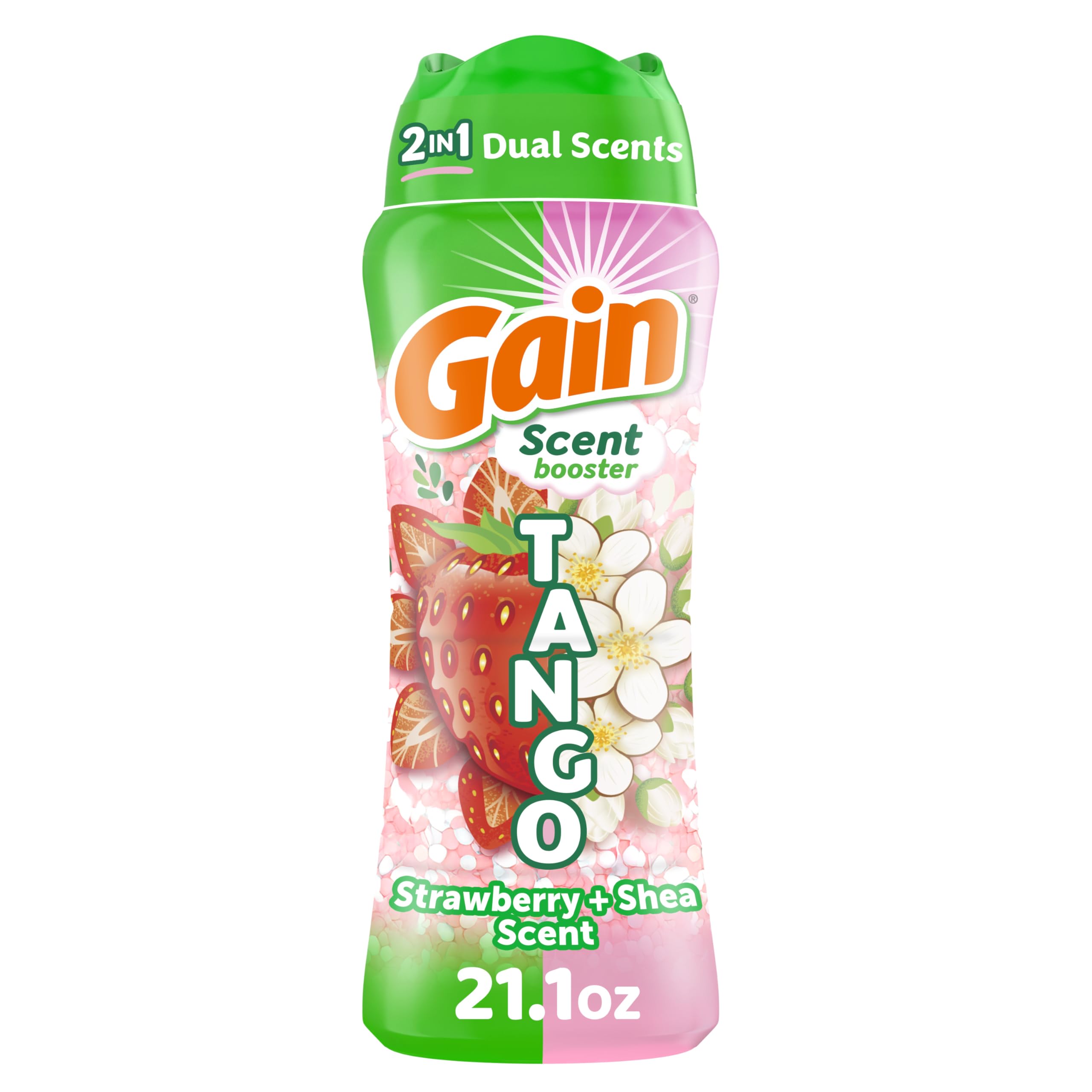 Gain Tango dual-scent beads bottle close-up offering two scents for long-lasting freshness