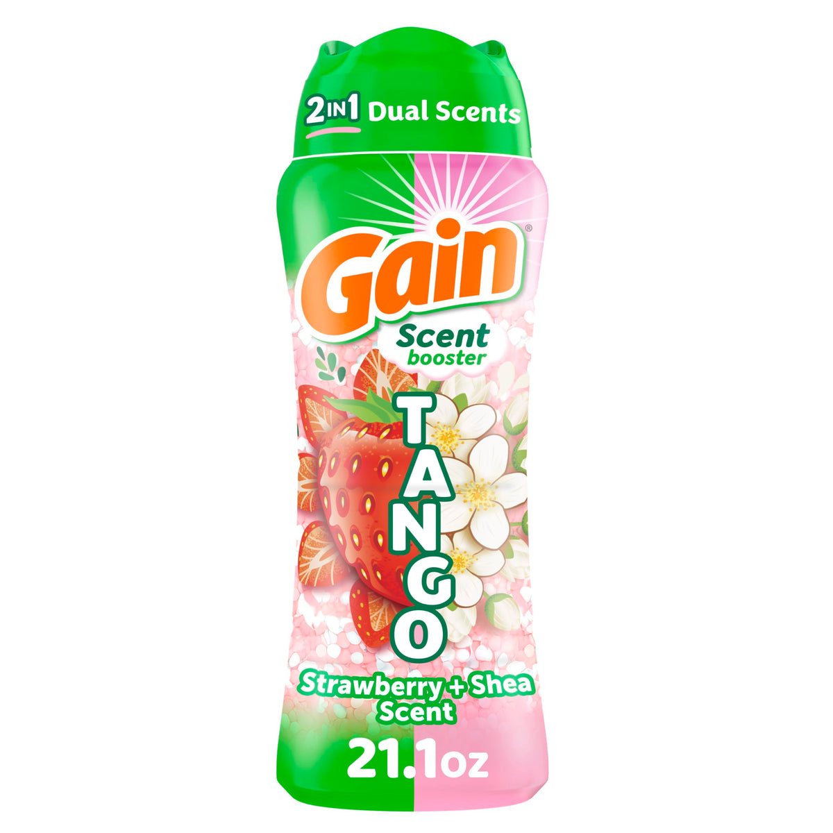 Gain Tango dual-scent beads bottle close-up offering two scents for long-lasting freshness