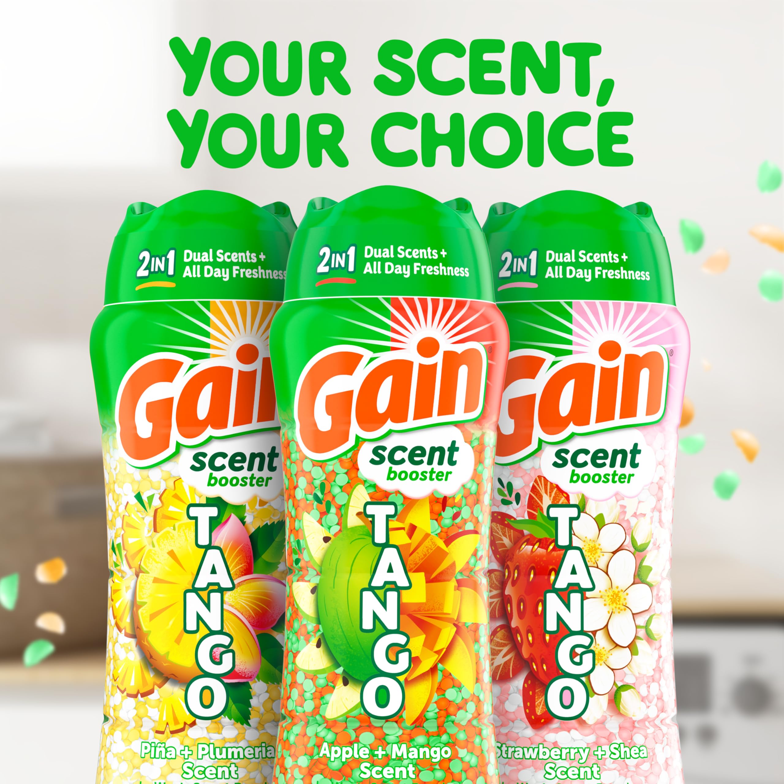 Gain Tango toss into washer before laundry for easy fragrance.
