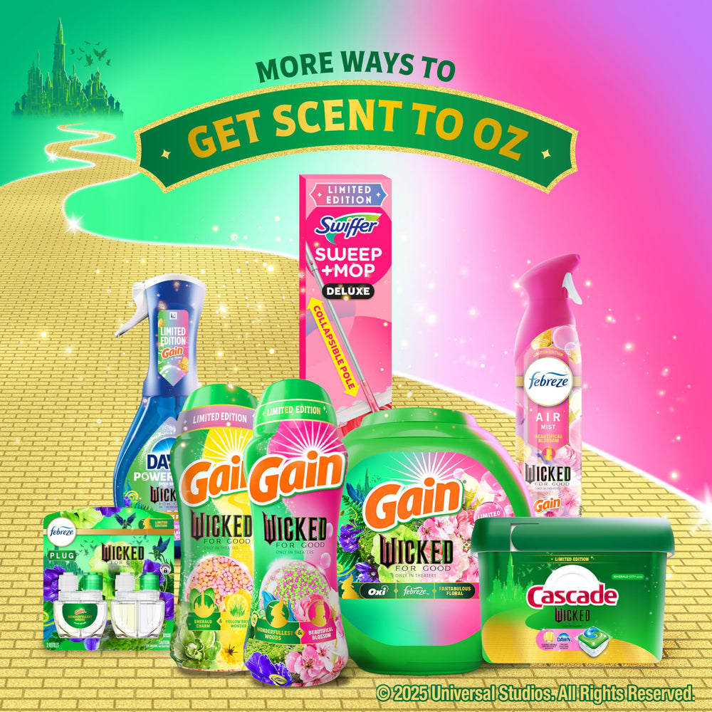 Modern laundry room scene with Gain Wicked scent booster preparing fresh laundry.