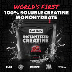 GAINS IN BULK instantized creatine monohydrate scoop; precise 5g serving for consistent dosing.