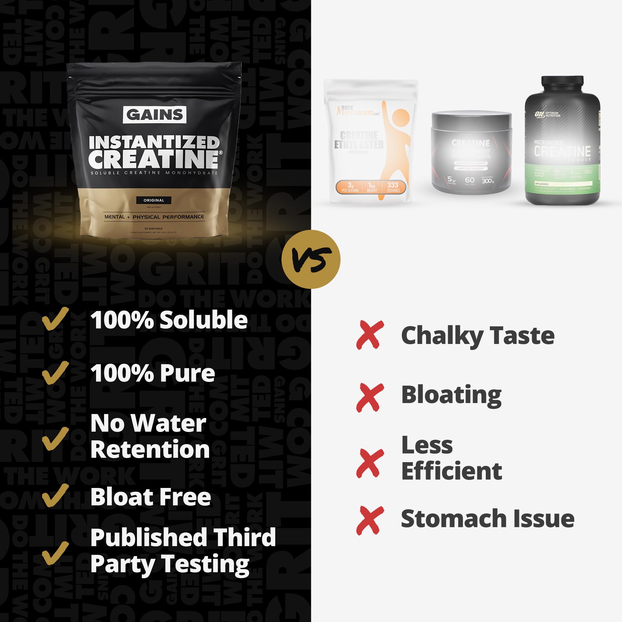 GAINS IN BULK creatine monohydrate suitable in pre- or post-workout shakes for endurance