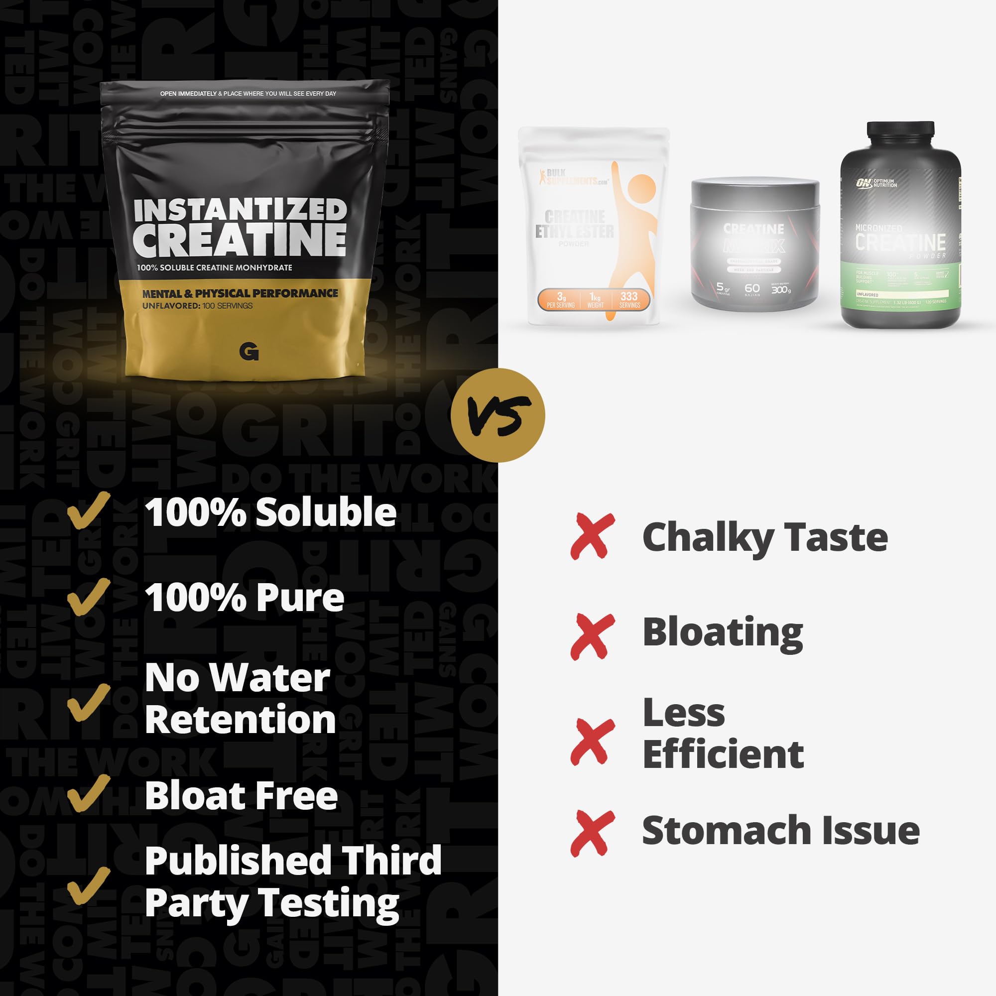 GAINS IN BULK Creatine supports high-intensity training with stronger endurance potential.