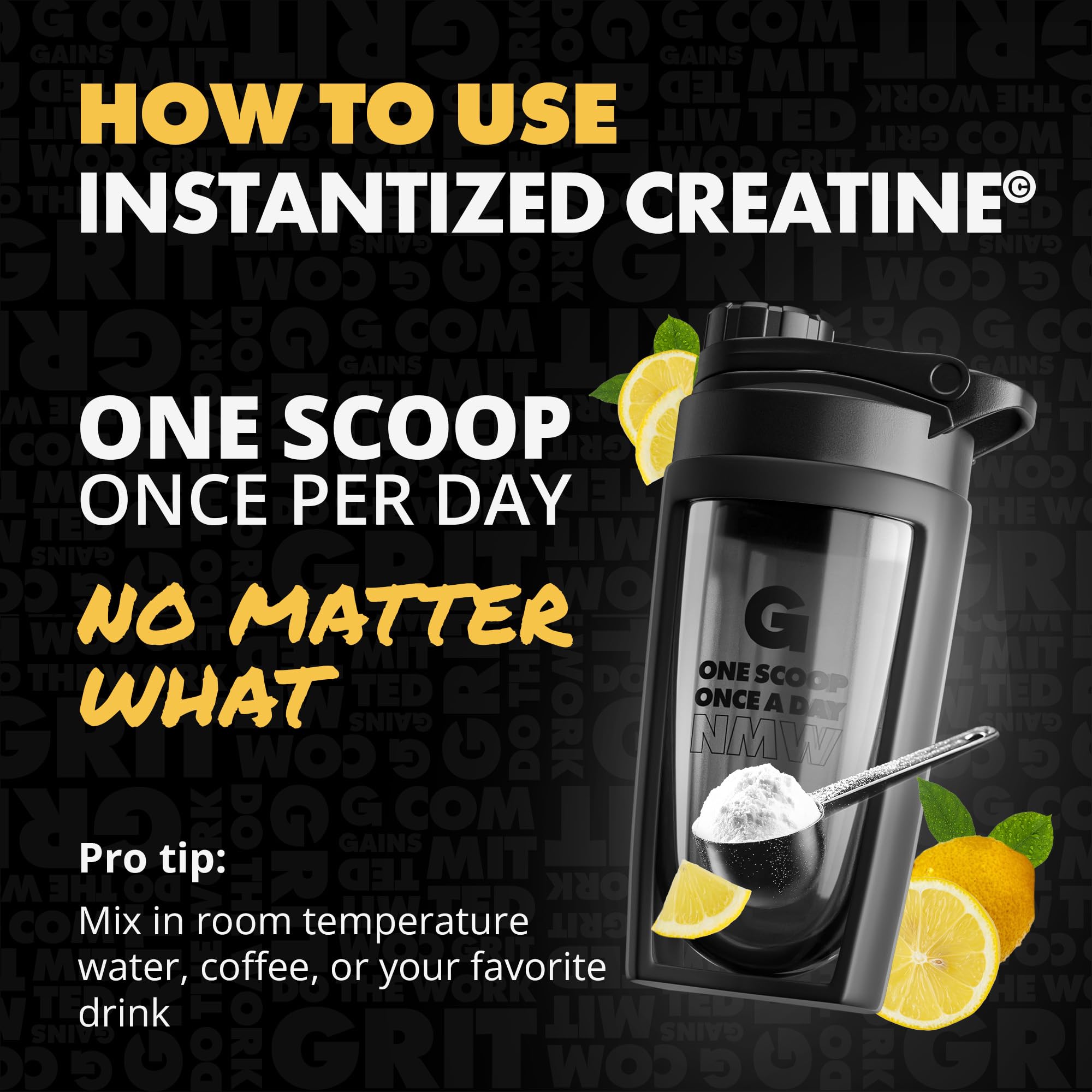GAINS IN BULK shaker bottle with powder illustrating convenient on-the-go mixing