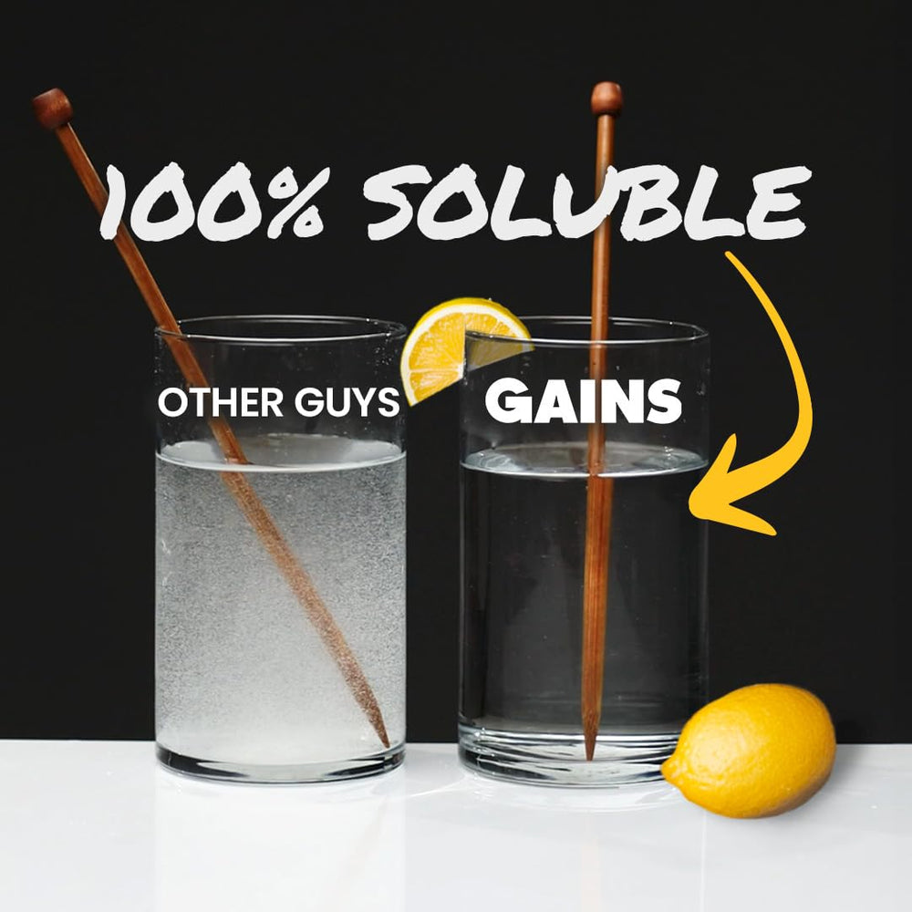 GAINS IN BULK Sweet Lemonade flavor drink glass ready for post-workout hydration