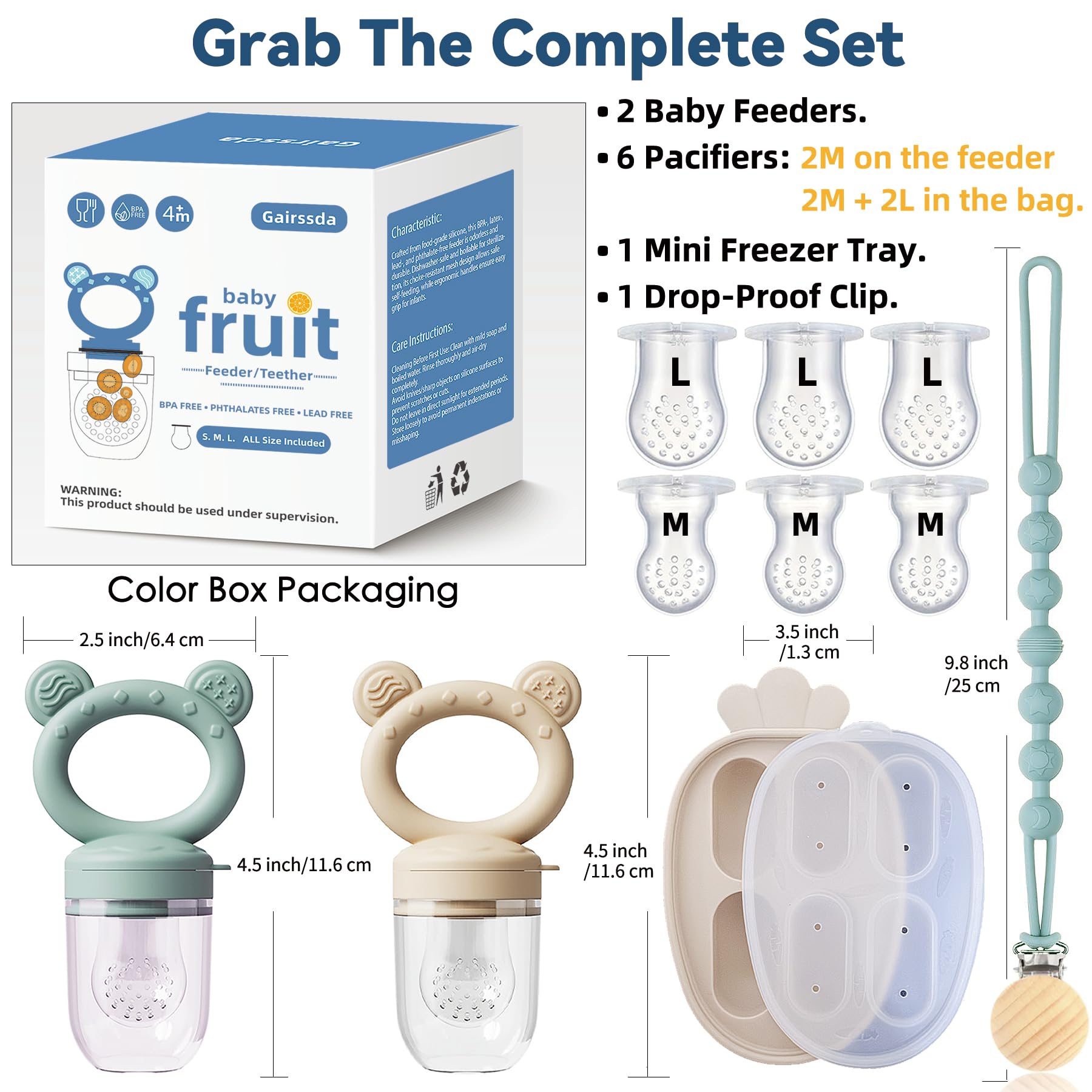Gairssda clip-on silicone clip secures feeder to clothing to reduce drops.