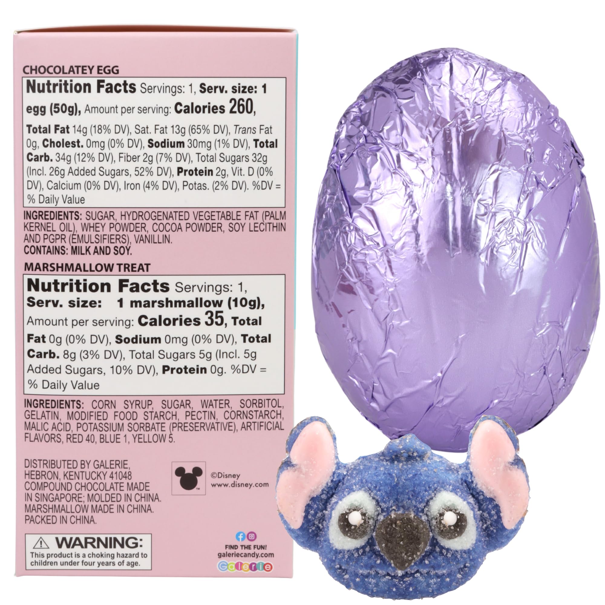 Galerie chocolatey egg with Stitch marshmallow adds playful Disney charm to Easter baskets.