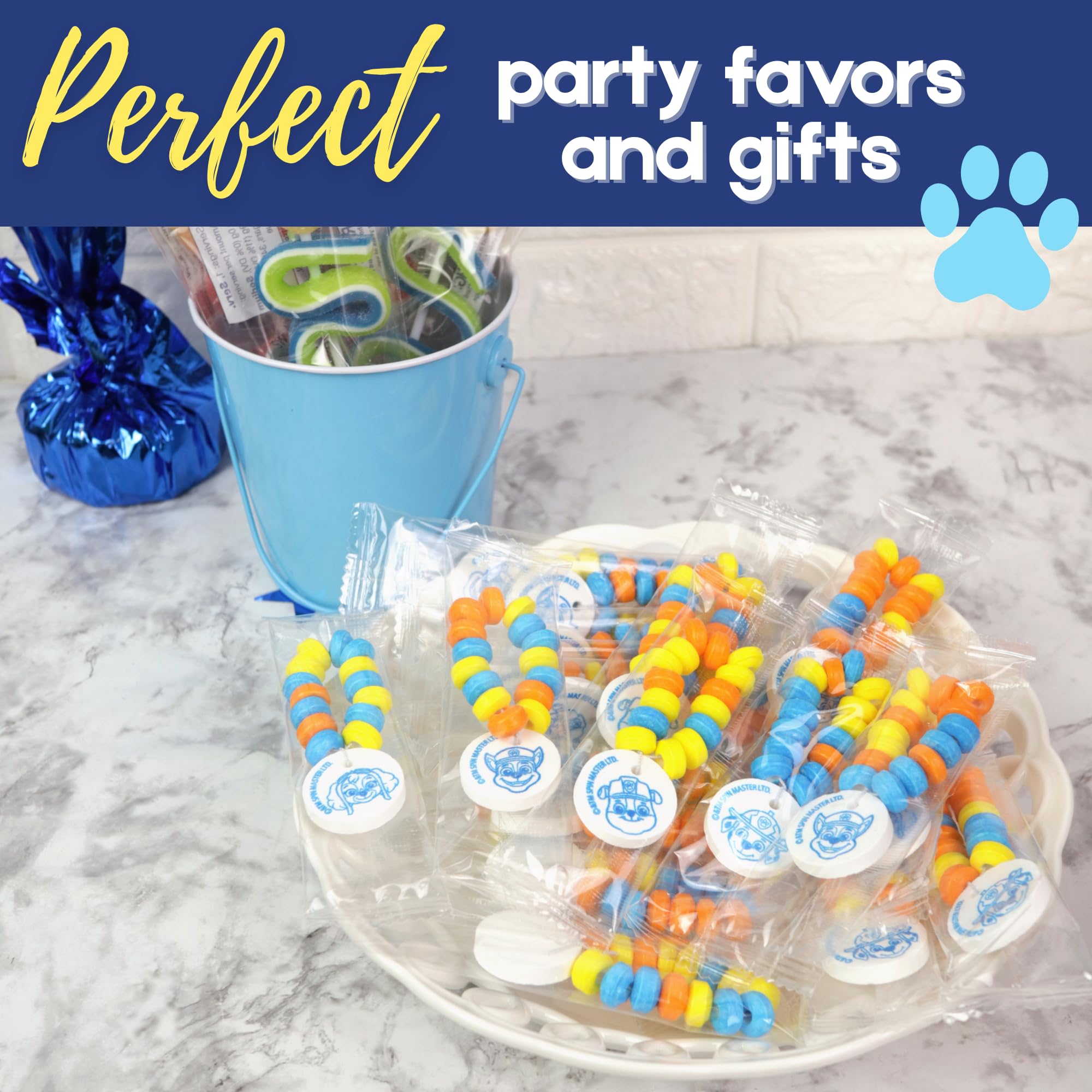 Galerie Paw Patrol candy bracelets individually wrapped for freshness and sharing.