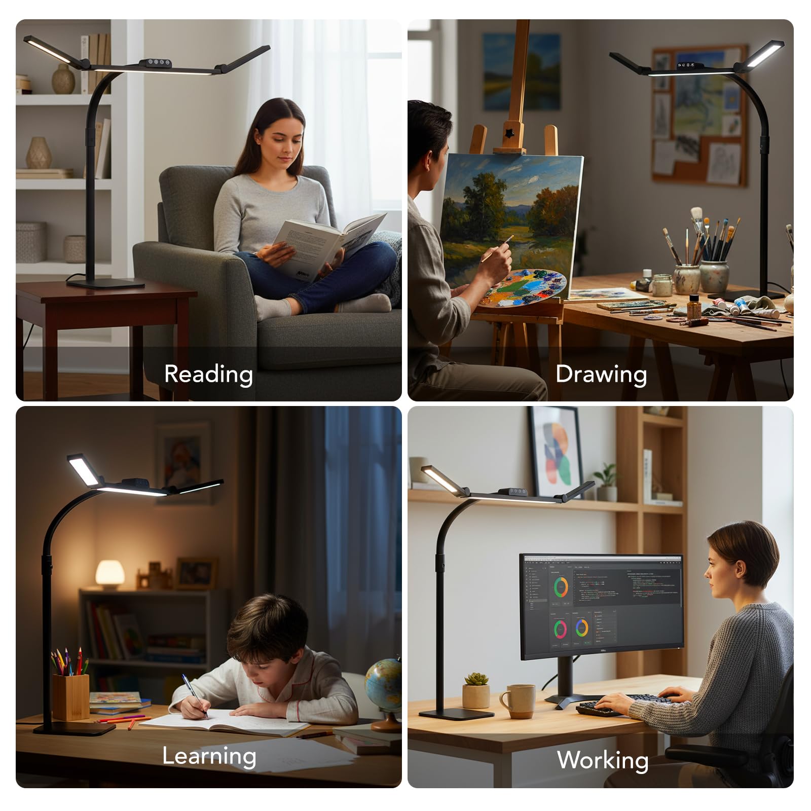 Galnolt LED Desk Lamp ambient upward glow eases eye fatigue while reading.