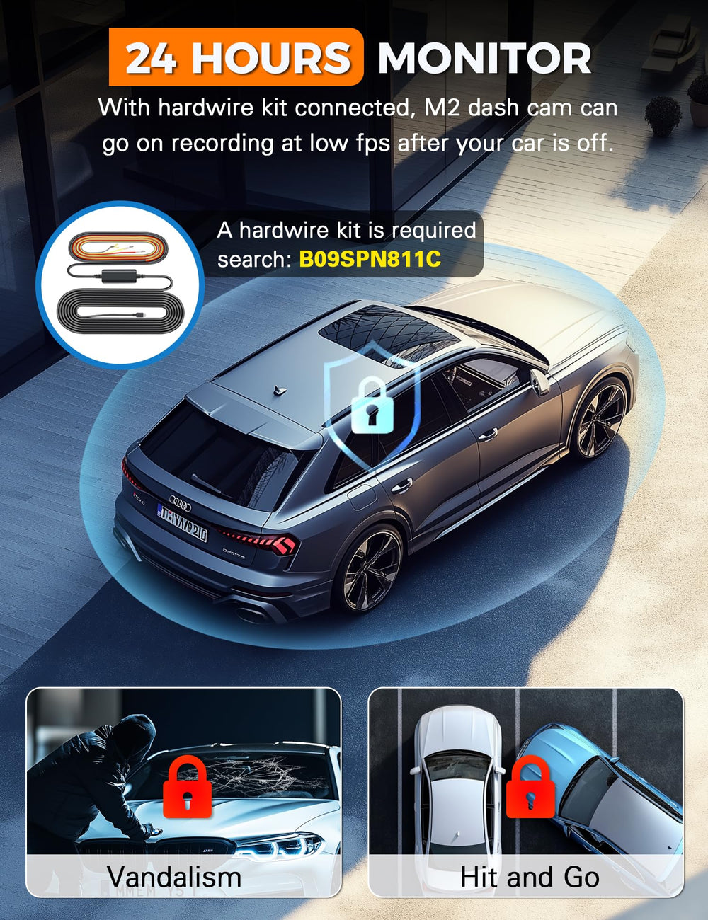 Galphi 24h parking mode keeps monitoring when the car is off.