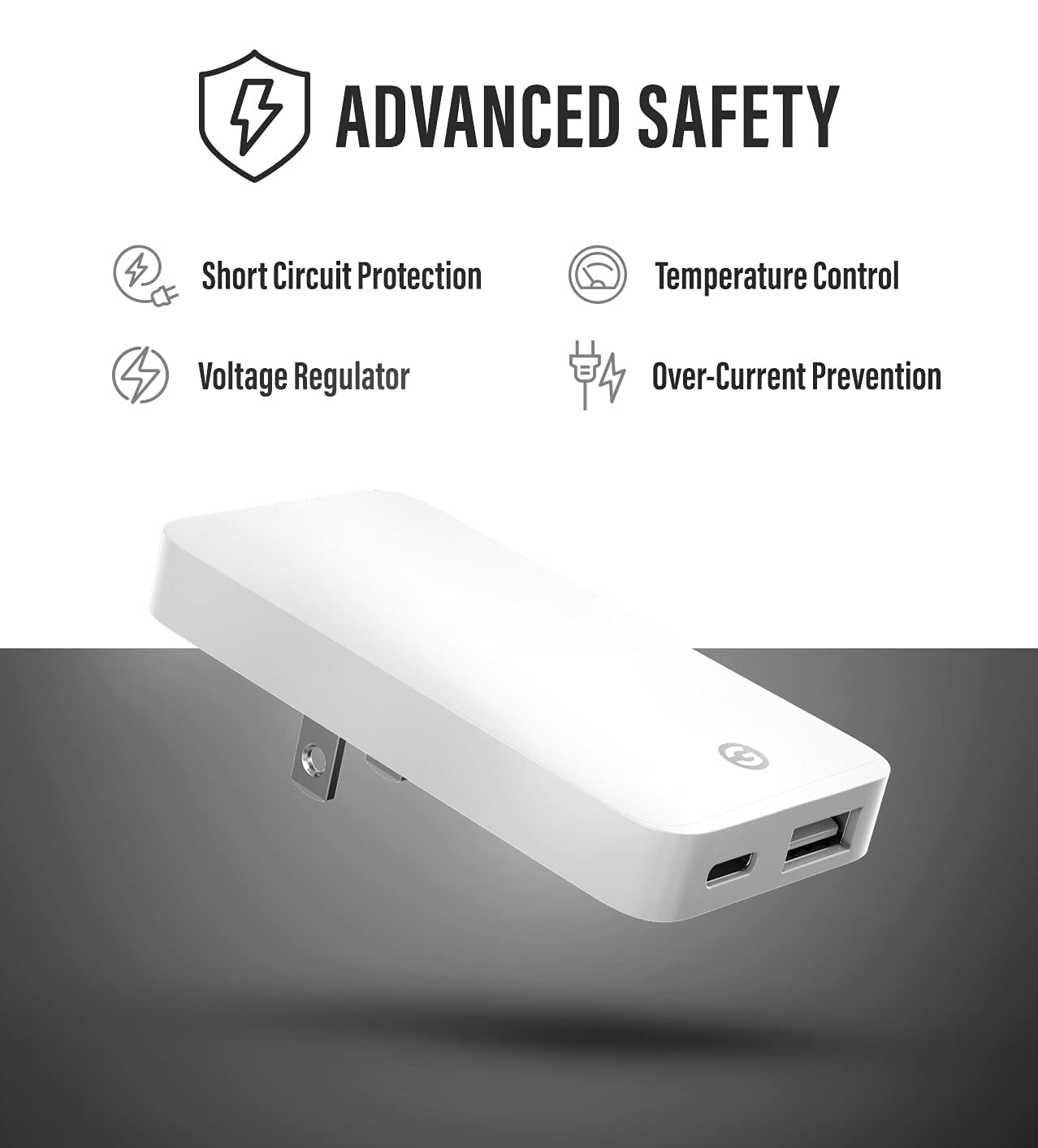 Galvanox compact charger beside a bedside table, minimizing space usage.