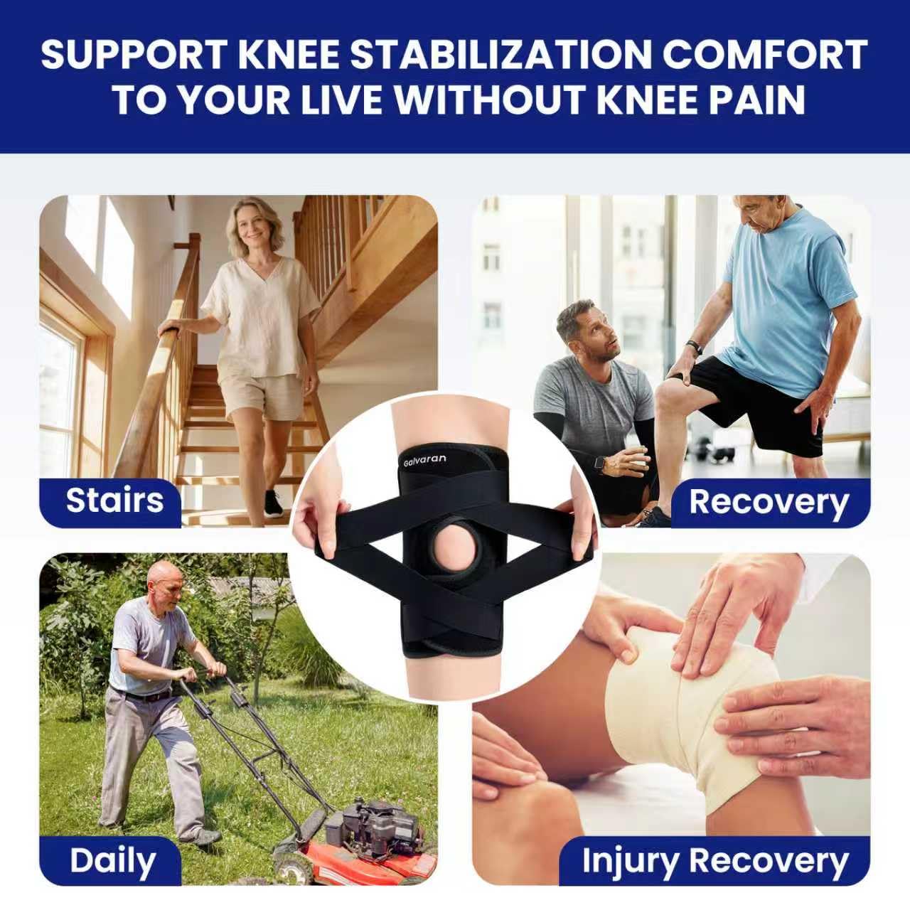 Galvaran knee brace uses breathable materials to keep skin dry.