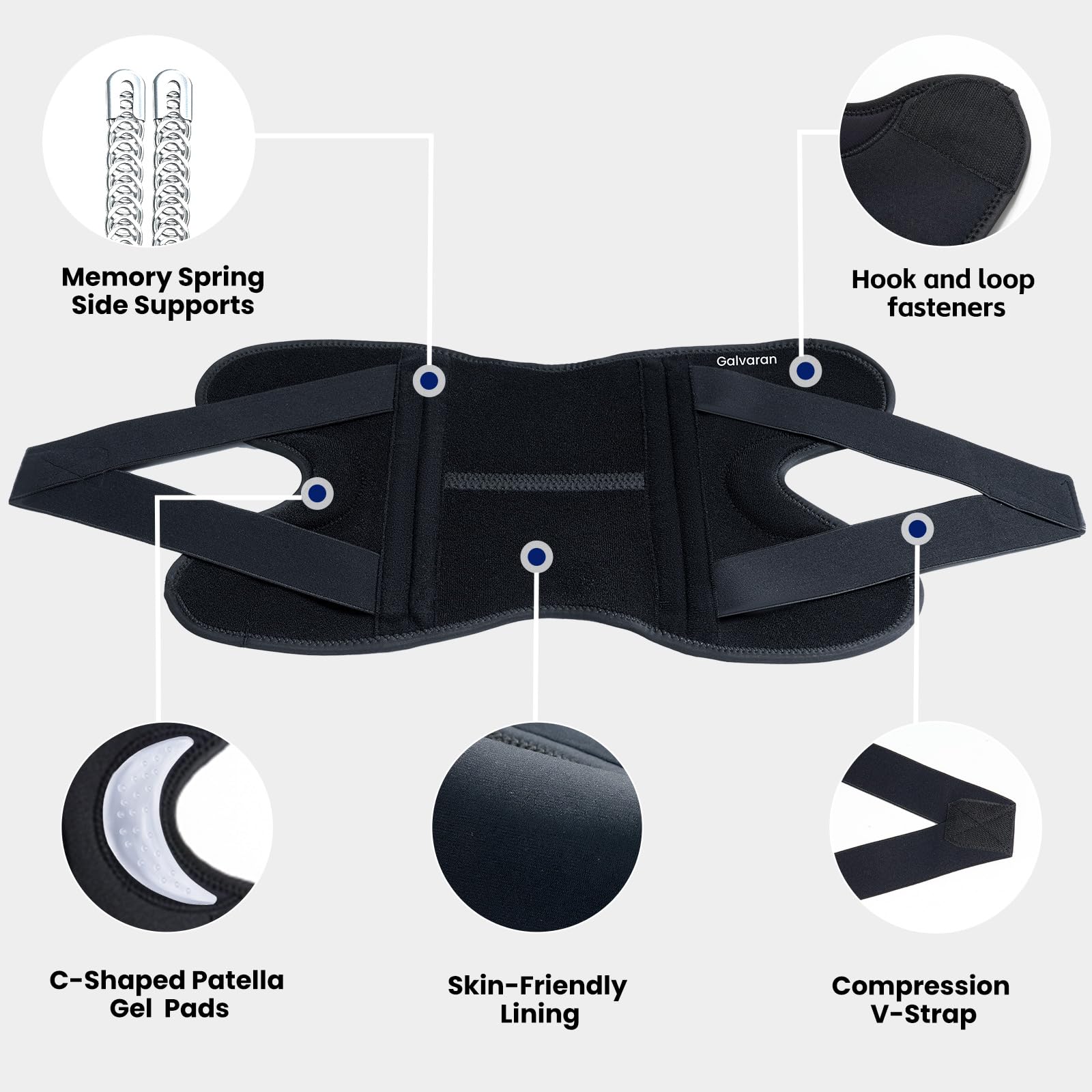 Galvaran knee brace durable fabric resists wear during daily use.