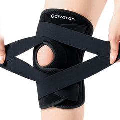 Galvaran knee brace with patella stabilizers supports kneecap stability.