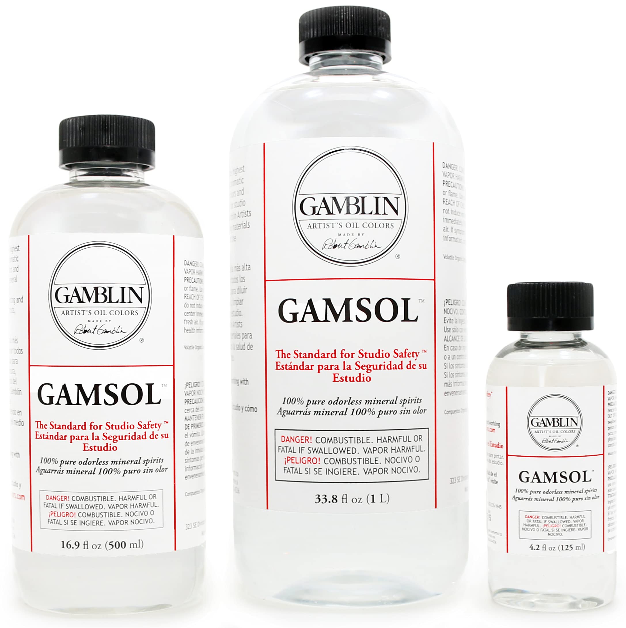Gamblin Gamsol bottle pour demonstrating safe thinning for oil painting.