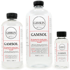 Gamblin Gamsol bottle pour demonstrating safe thinning for oil painting.