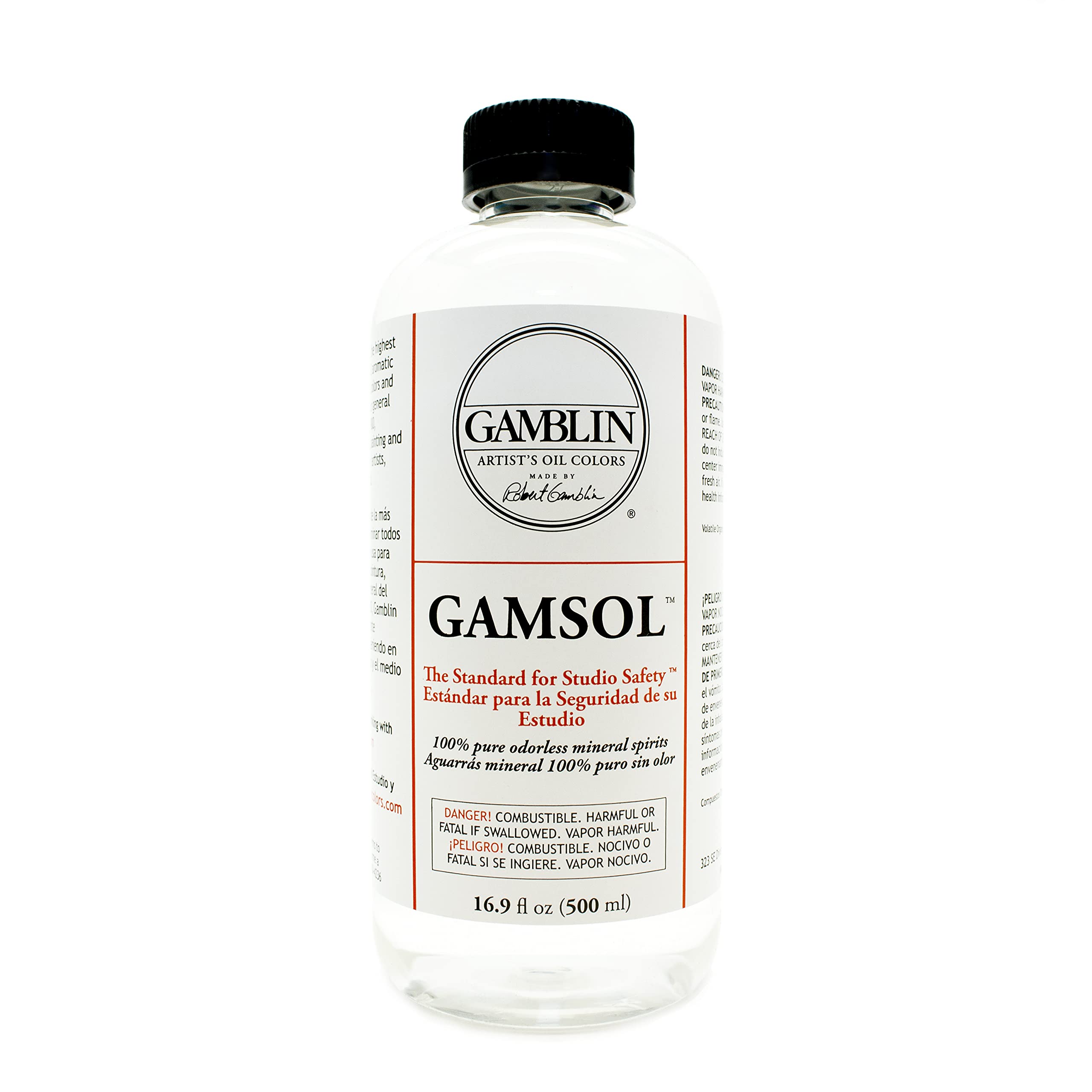 Gamblin Gamsol solvent bottle 16 oz for thinning oil colors safely.
